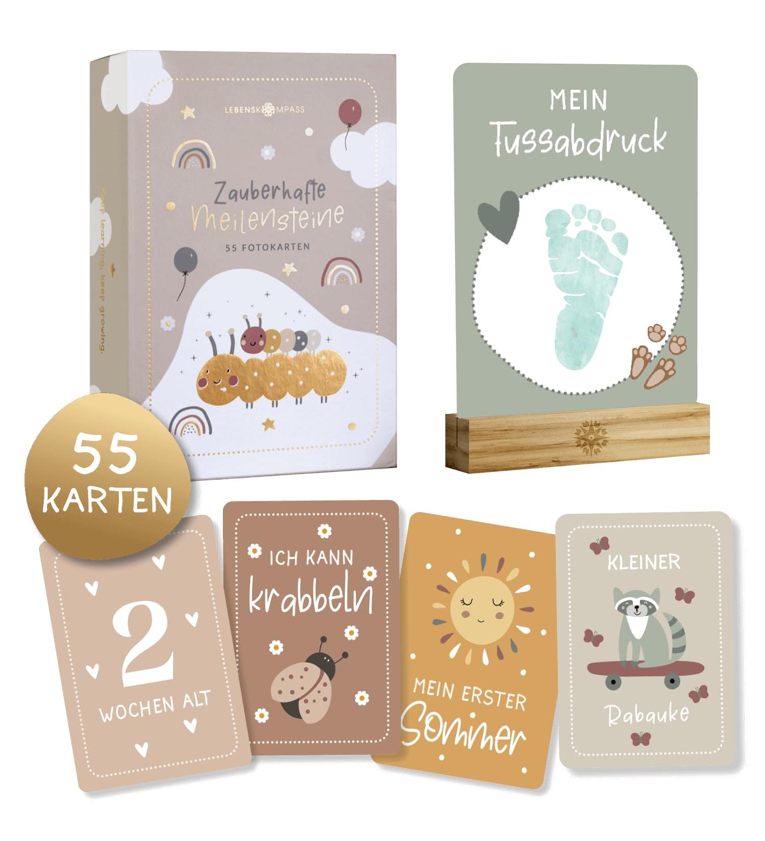 Life Compass Milestone Cards - 55 Magical Monthly Maps & Wooden Card Stand | Perfect Baby Shower Gift with Beautiful Packaging - Buy Online on GoSupps.com