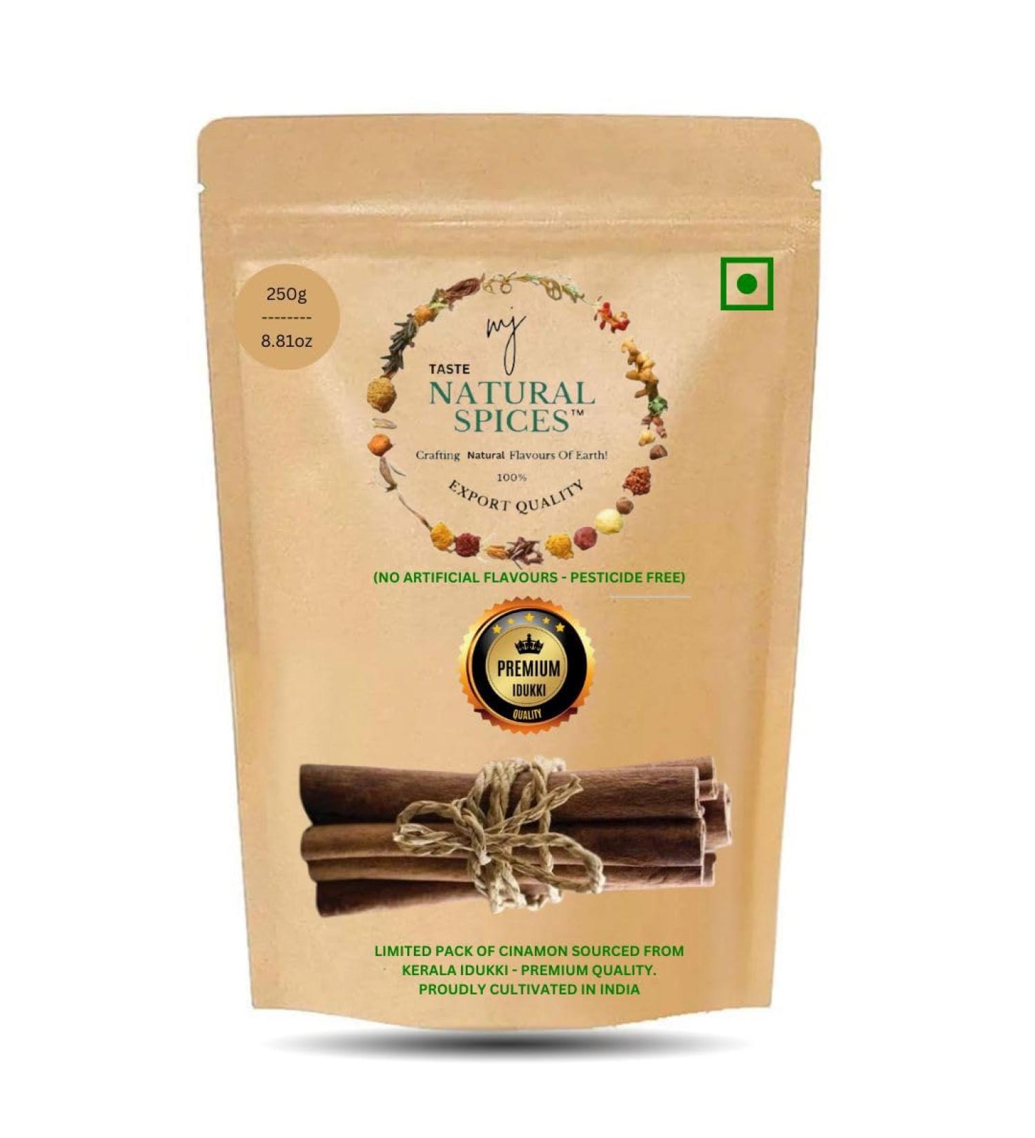 MJ TASTE NATURAL Ground Cinnamon Spice 100% Raw & Natural Sticks | Dalchini Perfect for Baking Cooking & Beverages | Plastic Free (250g - 8.81oz) - Buy Online on GoSupps.com