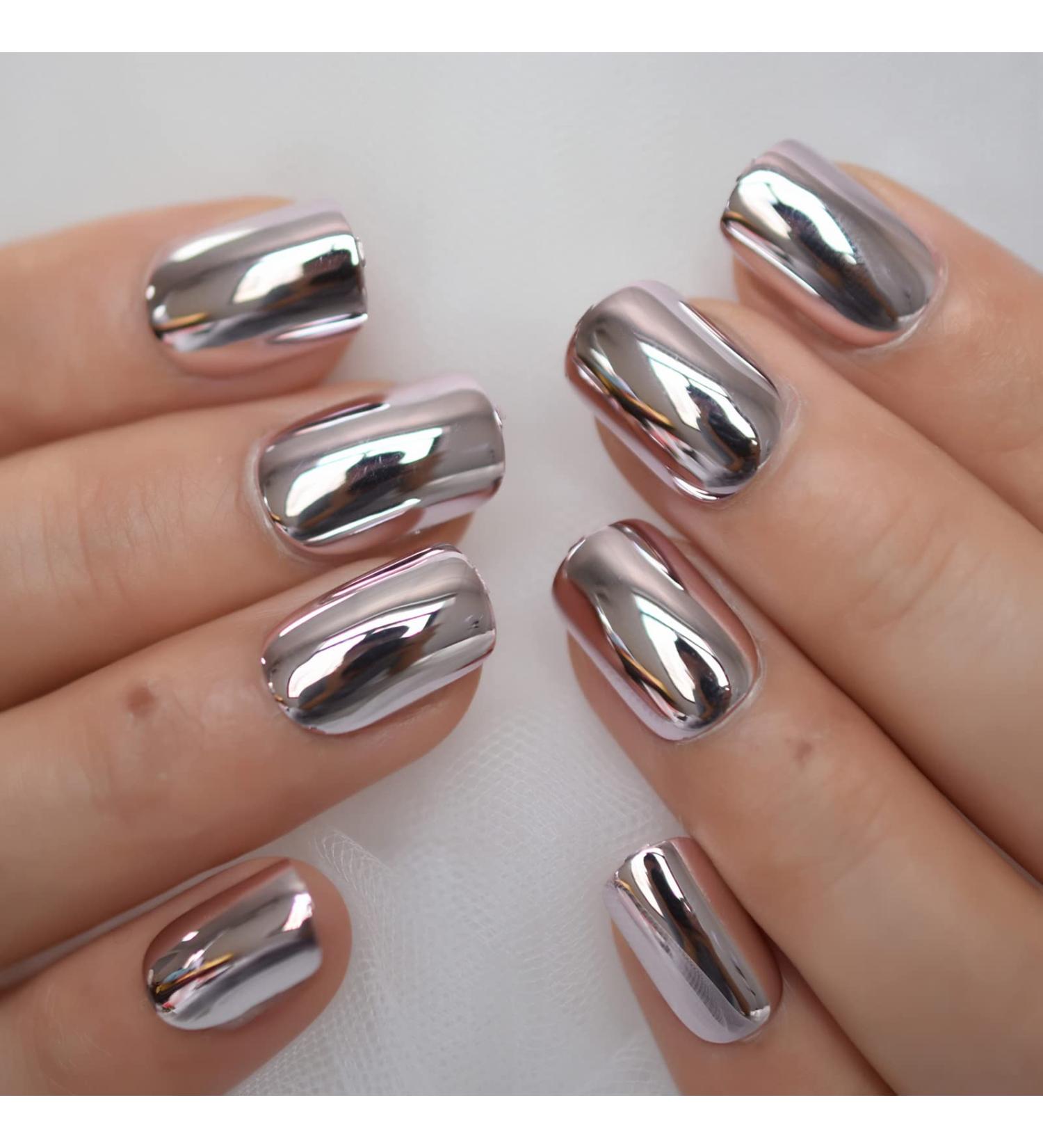 24pcs Metallic Chrome Short Length Press On Nails - Purple Solid Color Salon Manicure | High Shine Mirror Fake Nail Set - Round Tip Acrylic Nails - L5941-1 - Buy Online on GoSupps.com