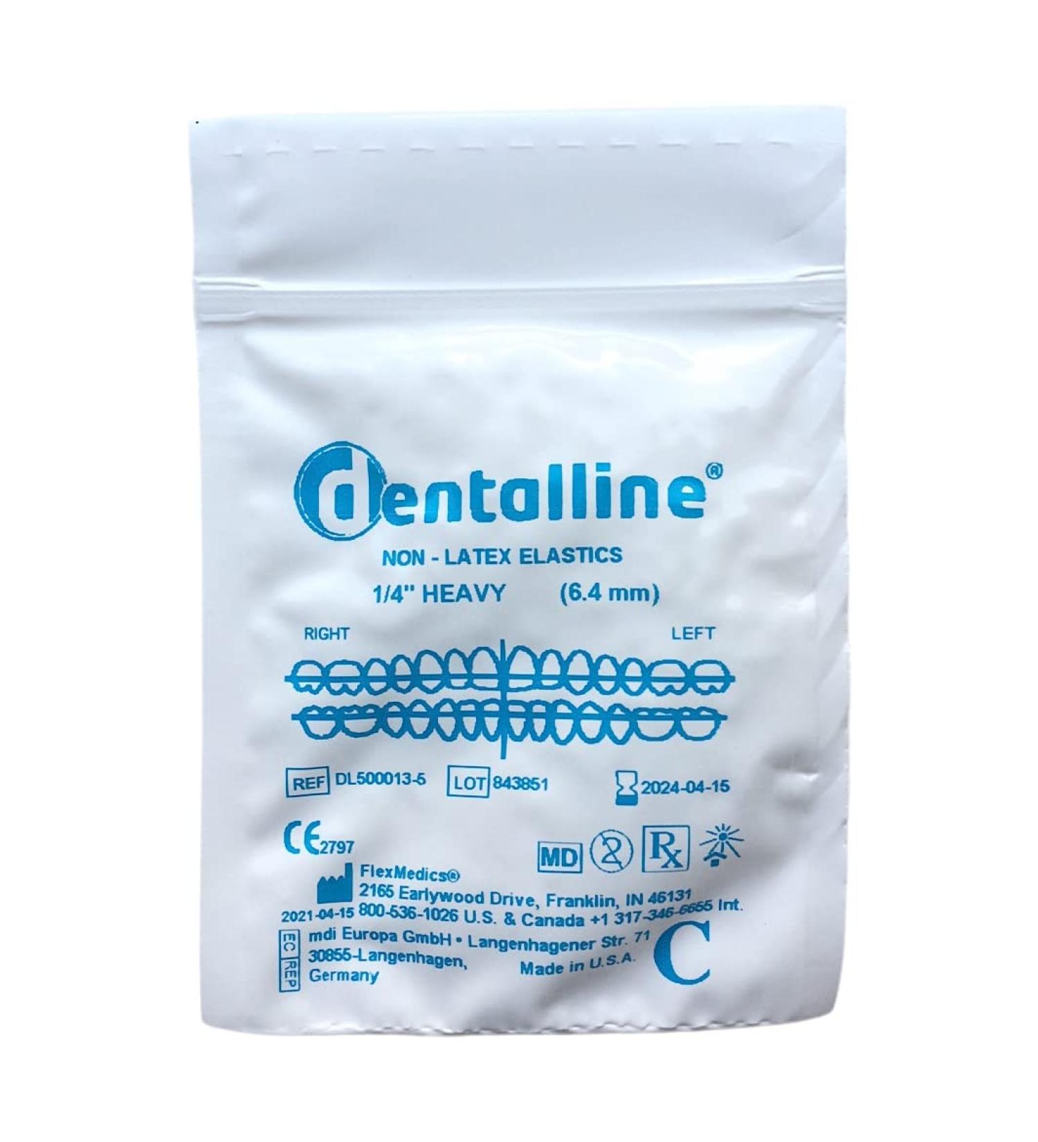 Snorflex dentalline intraoral dental elastics rubber rings latex-free 1/4'' heavy 6.4 mm 100 pieces pPack
