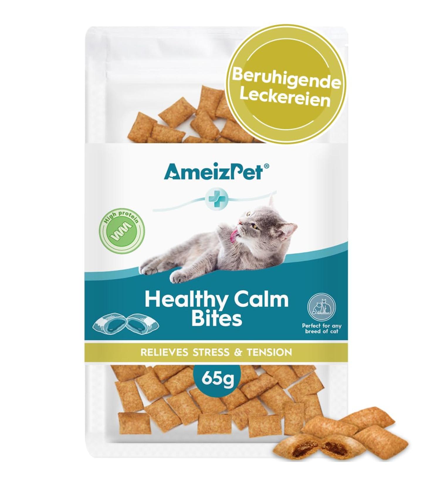 AmeizPet Calming Cat Treats - Healthy 65g (2.3oz) for Stress Relief | Buy Now for Happy Cats - Buy Online on GoSupps.com
