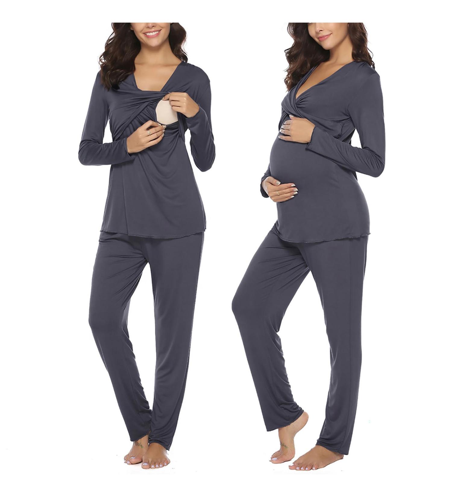 Irdcomps Women's Maternity Pyjamas Set - Cotton Nursing Nightwear PJ for Breastfeeding - Long Sleeve Sleepwear for Pregnancy - Dark Grey - Size L - Buy Online on GoSupps.com
