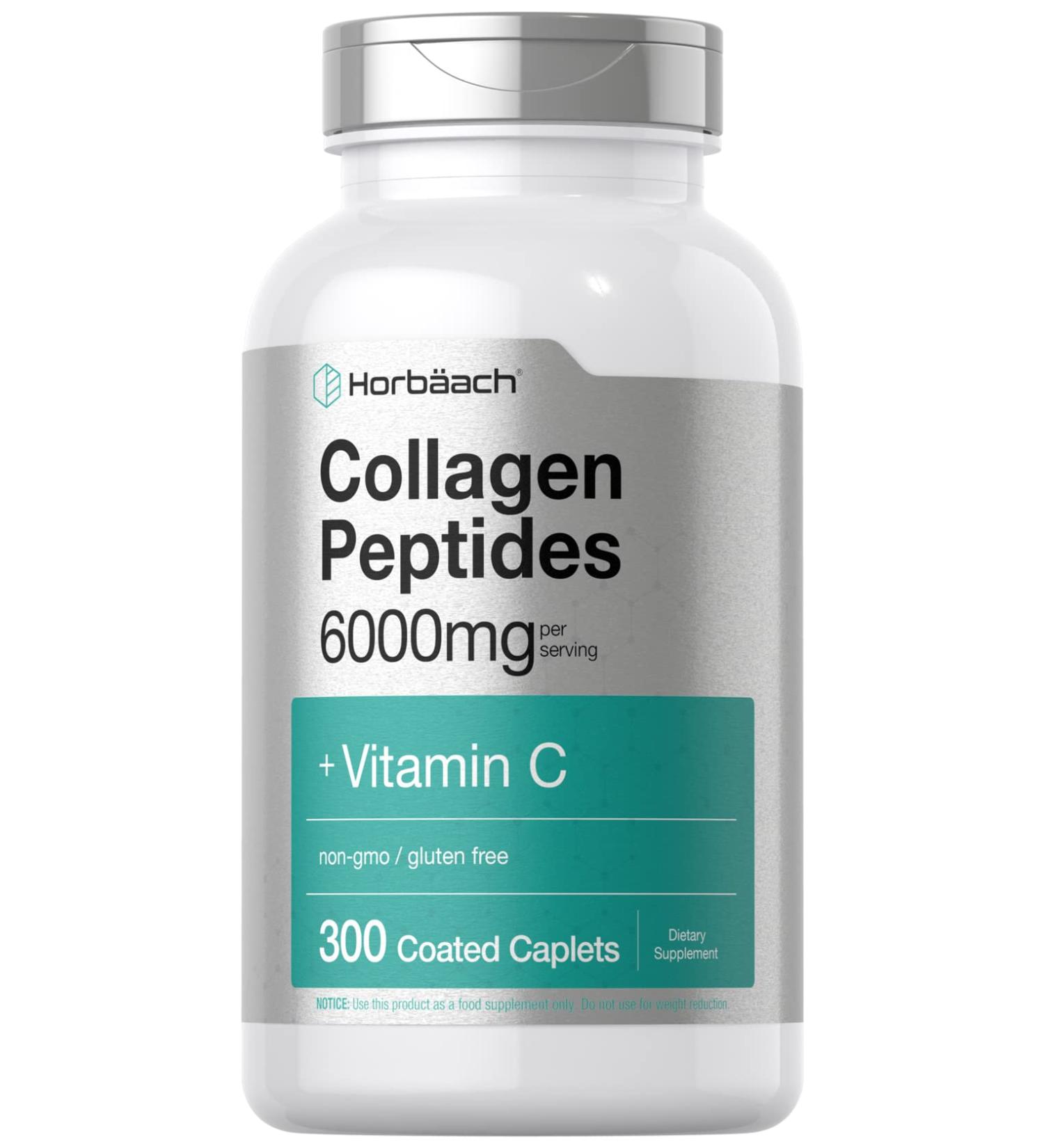 Horb ach Collagen Peptides 6000mg | 300 Caplet Pills | with Vitamin C | Hydrolyzed Collagen Supplement | Non-GMO Gluten Free - Buy Online on GoSupps.com