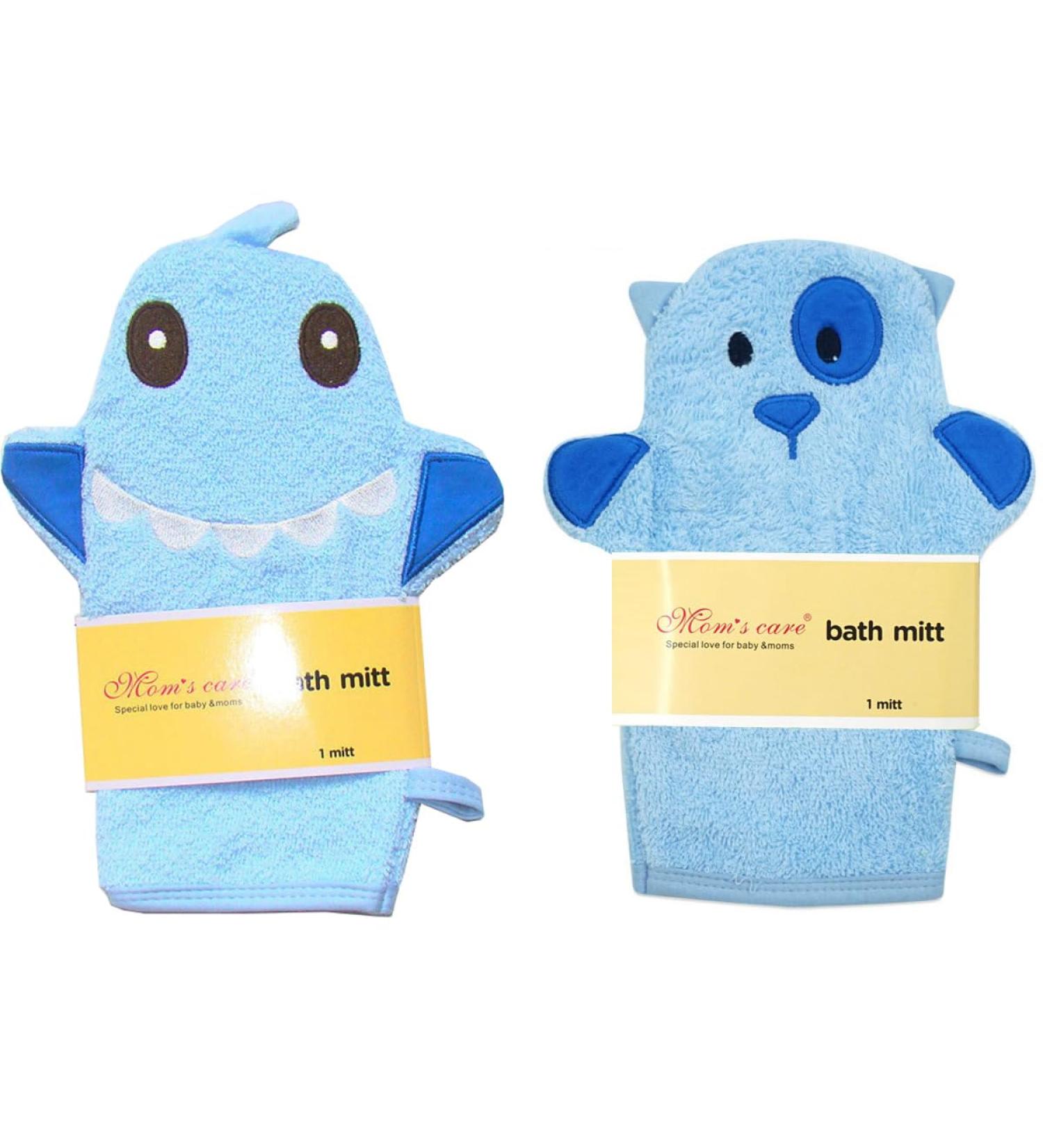 2Pcs Blue Baby Wash Mitt - Cute Animal Designs Kids Washcloths Glove for Gentle Skin Cleanse - Buy Online on GoSupps.com