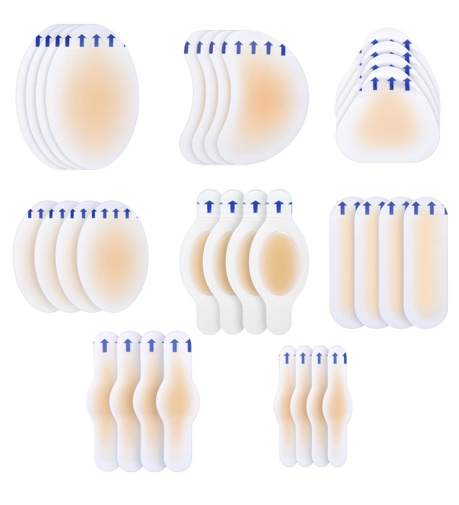 32-Piece Gel Blister Cushions & Guard Pads Set | Waterproof Hydrocolloid Bandages for Feet | Adhesive Gel Patches for Blister Relief on Fingers, Toes, Forefoot & Heel - Buy Online on GoSupps.com