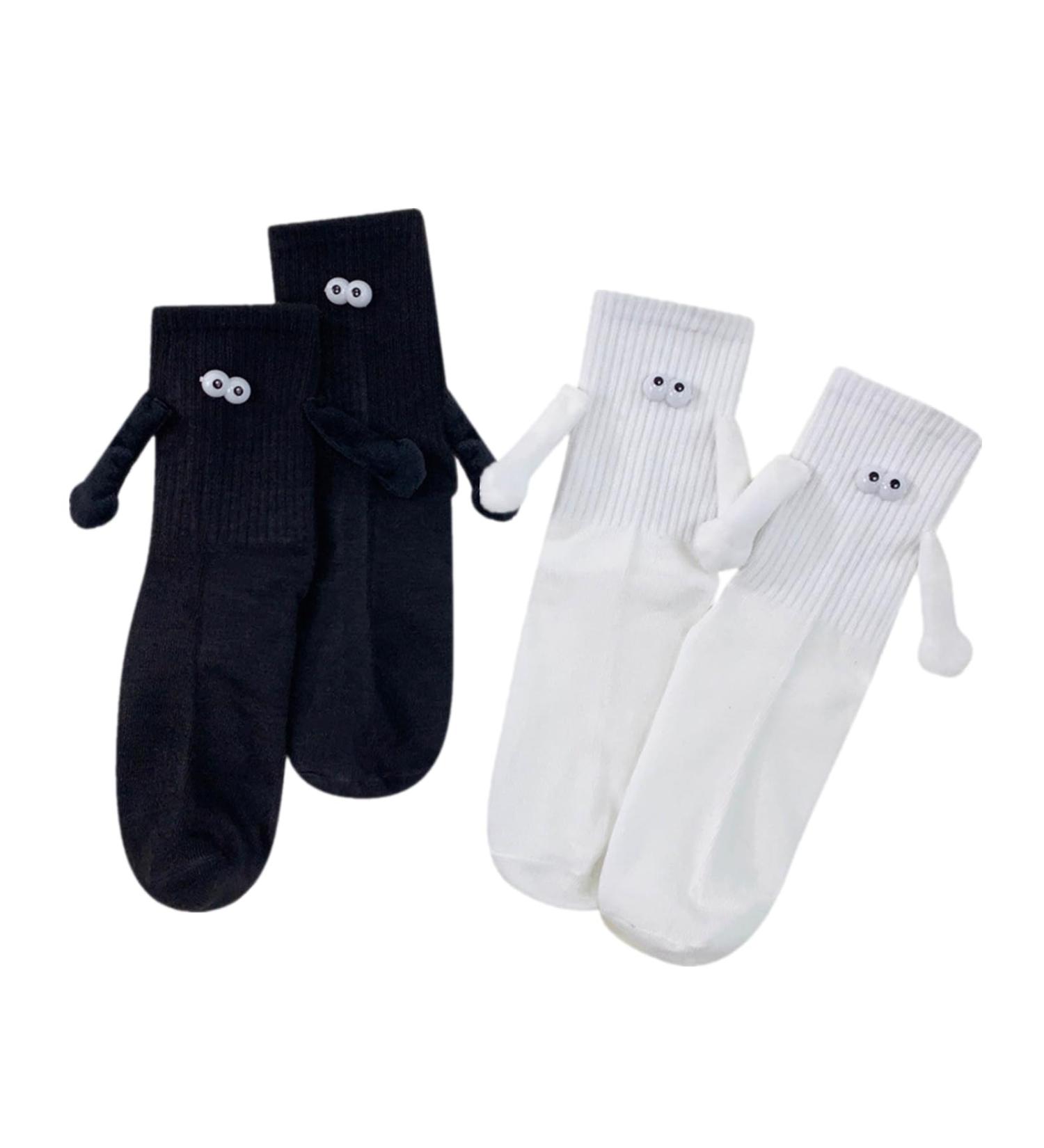 Funny Magnetic Suction Couple Socks - Hand in Hand Doll Black White Novelty Cartoon Socks for Men Women - Unisex Holding Hands Socks for Couples - Buy Online on GoSupps.com