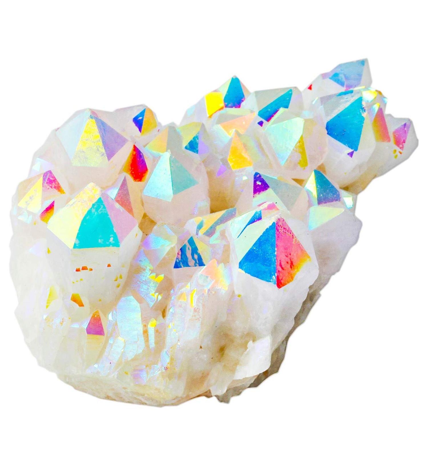Kyeygwo Natural Mountain Crystal Titanium Coated Quartz Cluster - Irregular Healing Reiki Stone Decoration | Angel Aura Gem Specimen 65x35mm to 90x50mm - Buy Online on GoSupps.com