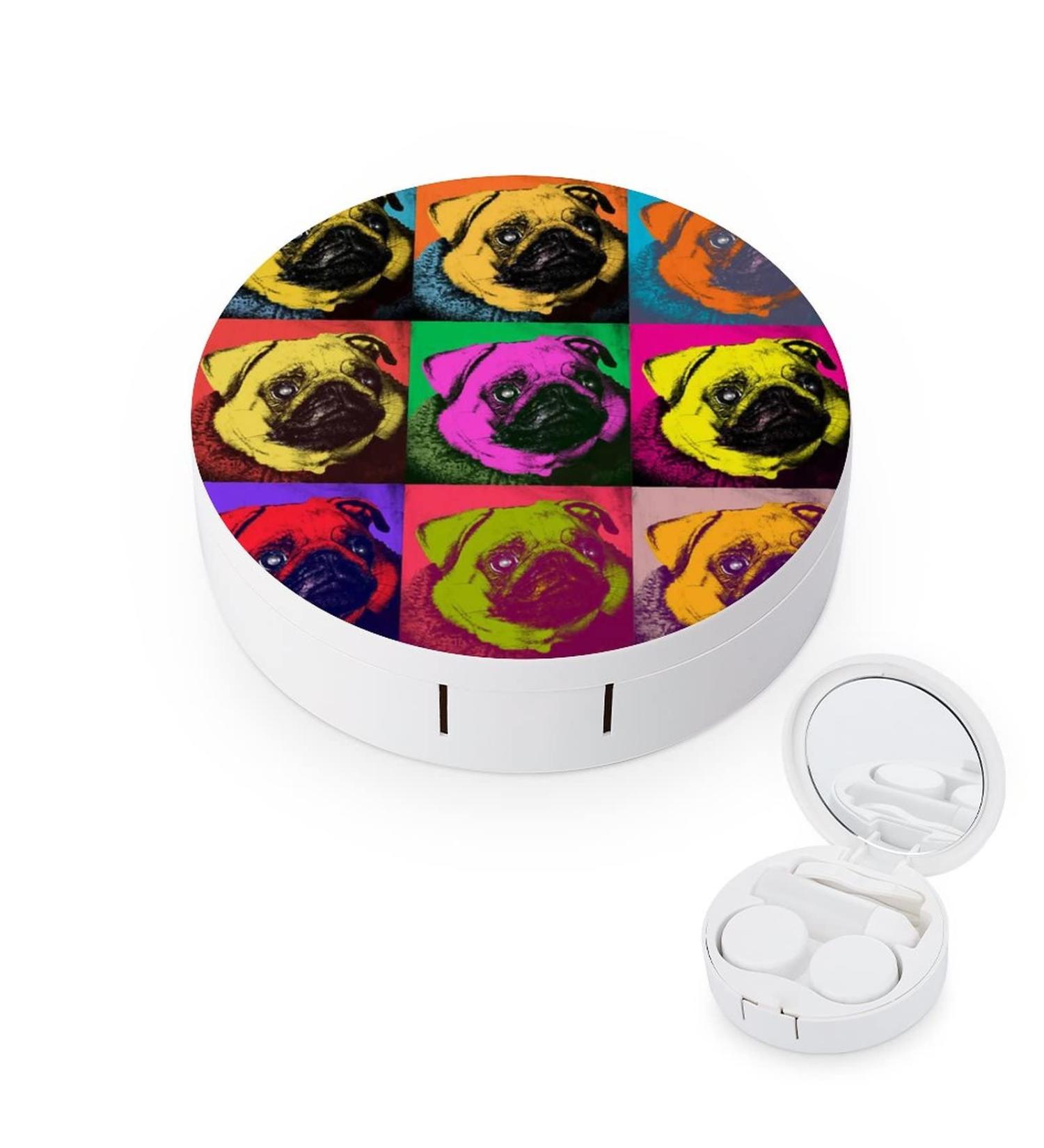 Pug Pop Art Repeating Squares Round Case For Contact Lens Kit Storage Box with Mirror Printed - Buy Online on GoSupps.com