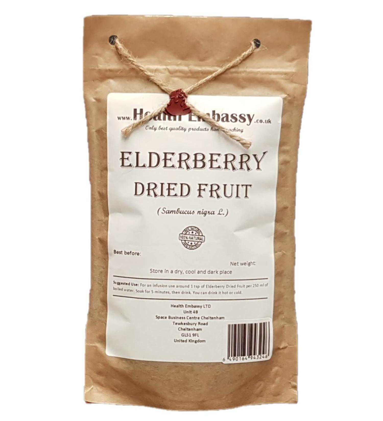  HEALTH EMBASSY Health Embassy Dried Elderberry Fruit Black Herbal Tea | Sambucus Nigra L | Elderberry Dried Fruit Tea 50g - Buy Online on GoSupps.com