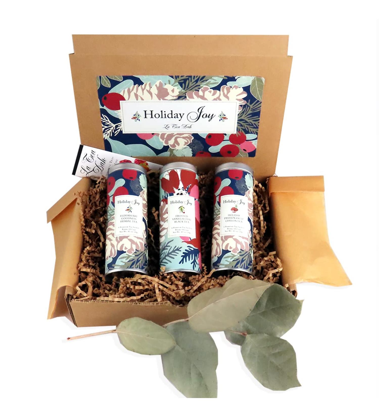 Poinsettia Christmas Tea Gift Basket by La Tea Dah | Gourmet Tea Sets for Tea Lovers | Black & Herbal Variety Pack | Premium Pyramid Sachets - Buy Online on GoSupps.com