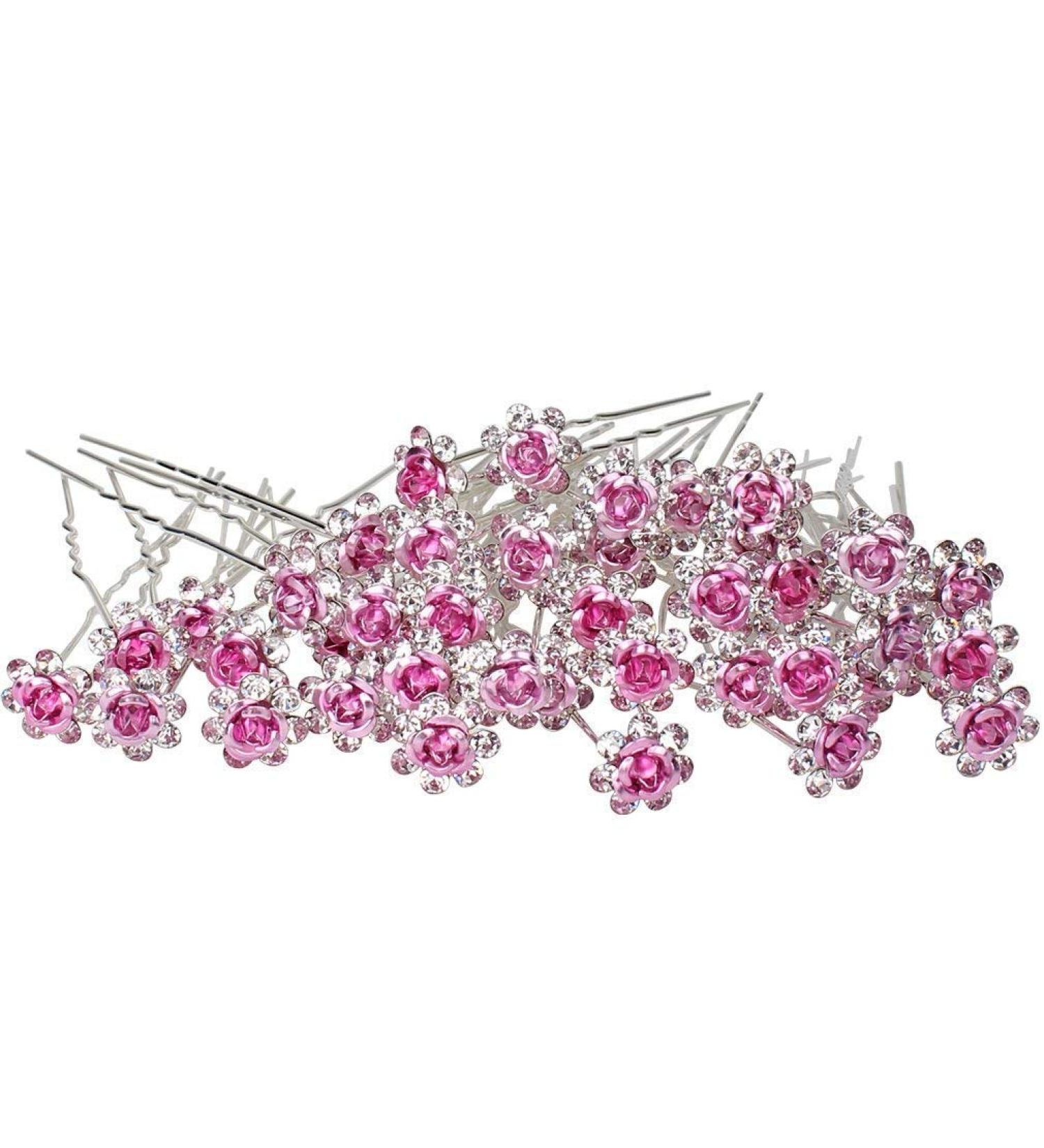 WOIWO 20 PCS Crystal Rose U-Shaped Hair Pins | Hair Accessories for Women and Girls in Pink - Buy Online on GoSupps.com