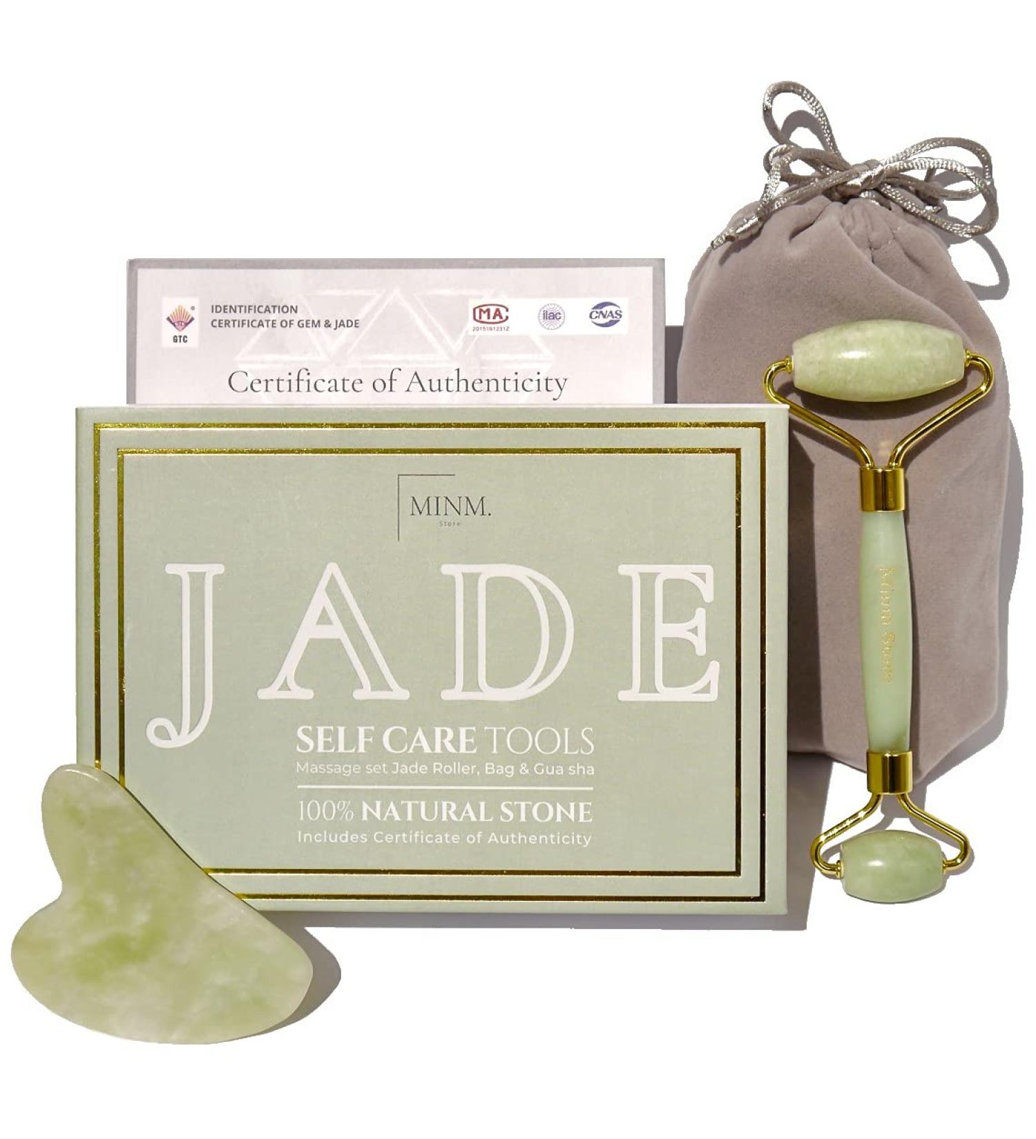 Rose Quartz Jade Roller and Gua Sha Kit | 100% Natural | Face Massage Tools Set | Authenticity Certificate | Gift Set for Eyes, Neck, Back, and Legs | Lifting and Scraping | Includes Bag - Buy Online on GoSupps.com