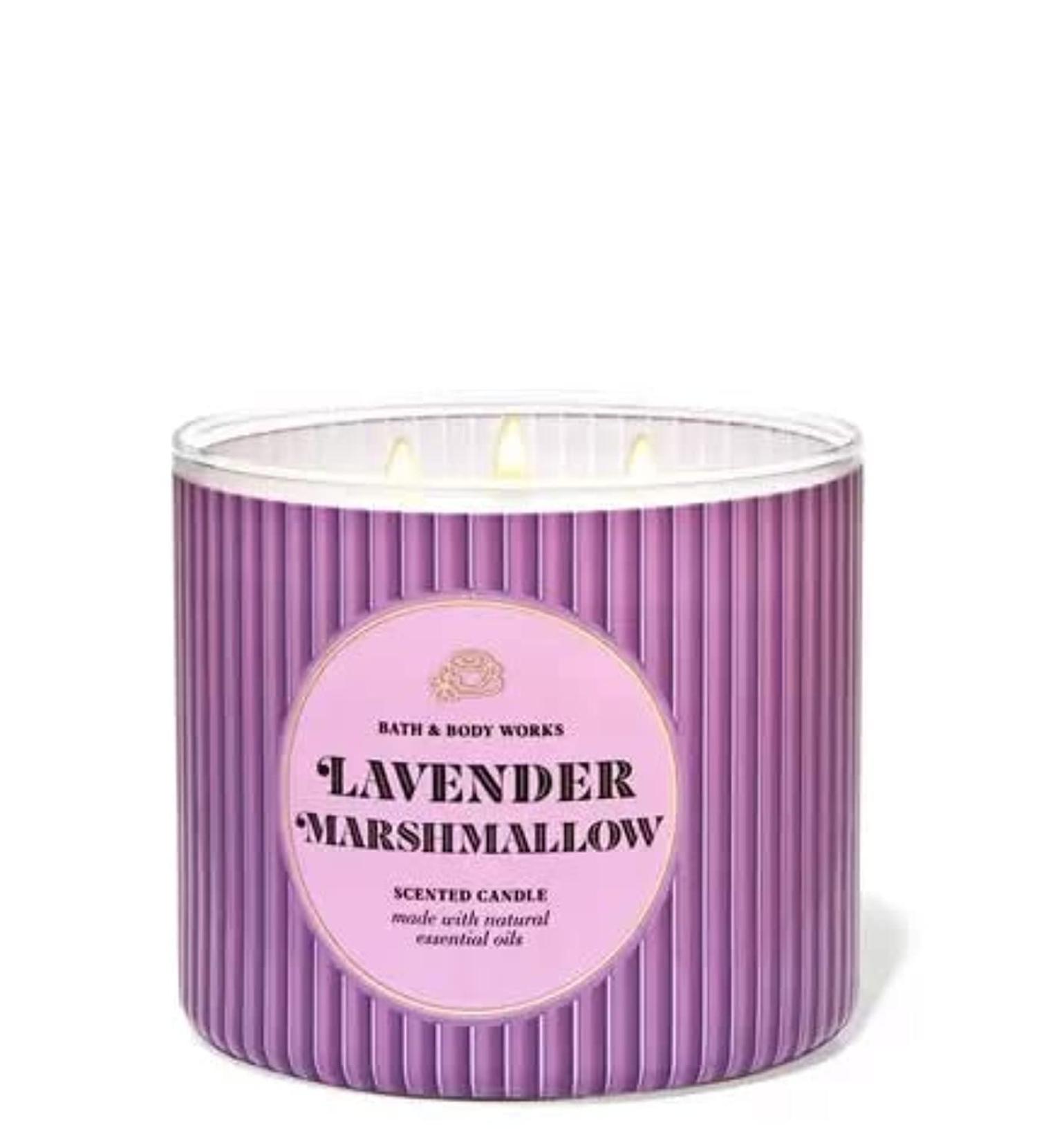 Bath & Body Works White Barn 3-Wick Candle w/Essential Oils - 14.5 oz - 2022 Spring Scents! (Lavender Marshmallow)
