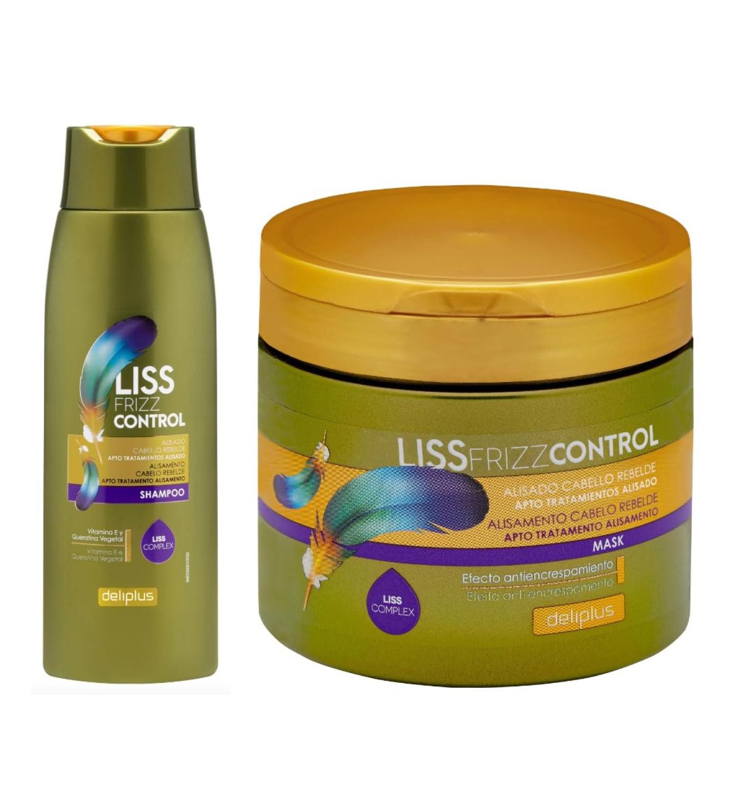 Pack 2 Shampoo 400 ml + Mask 400 ml Liss Frizz Control Rebellious Hair with vitamin E and keratin Deliplus - Pack 2 - Buy Online on GoSupps.com