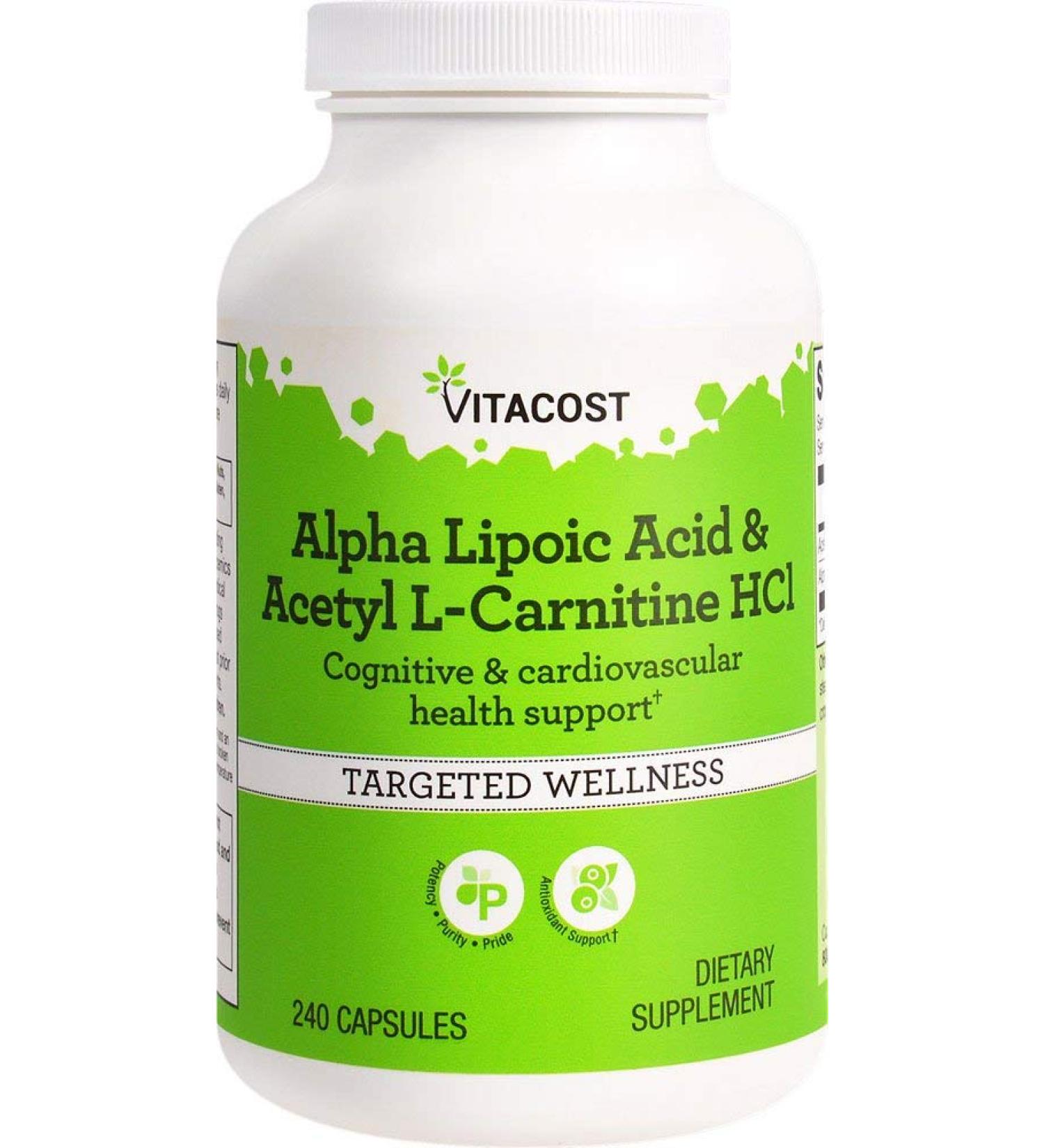 Vitacost Alpha Lipoic Acid & Acetyl L-Carnitine HCl - 1 600 mg 240 Capsules - Premium Antioxidant Supplement for Energy & Metabolism Support - Buy Online on GoSupps.com