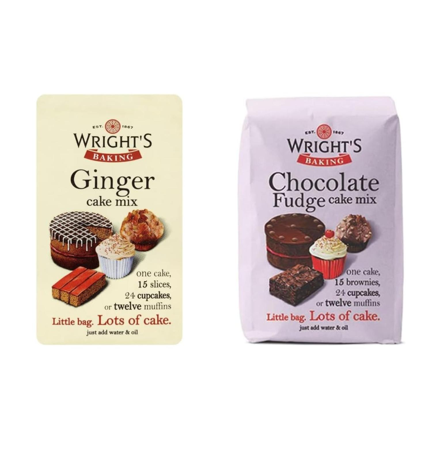 Wright's Baking Cake Mix Selection Pack Chocolate Fudge & Ginger Cake Mix (One of Each 500g Pack) | can be used to bake light & moist cakes slices muffins or cupcakes - Buy Online on GoSupps.com