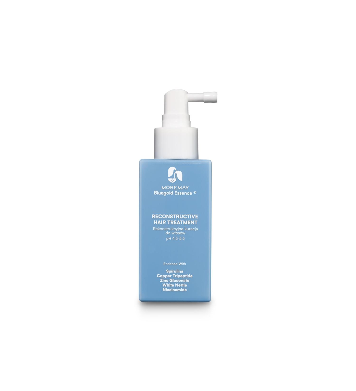 Moremay Bluegold Essence - Reconstructive Hair Treatment with Spirulina Peptides and Amino Acids - Intensive Treatment for Damaged Hair - 100ml