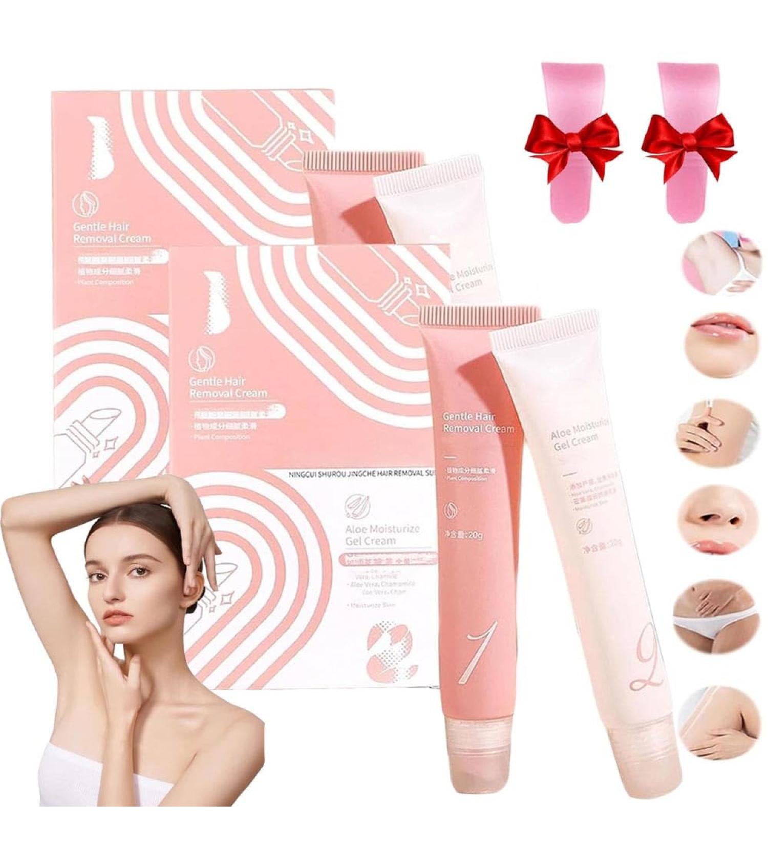 Auures Hair Removal Cream Kit Painless Auures Facial Hair Removal Cream Facial Hair Removal For Women With Scraper Suitable for all skin types(2 Set) - Buy Online on GoSupps.com