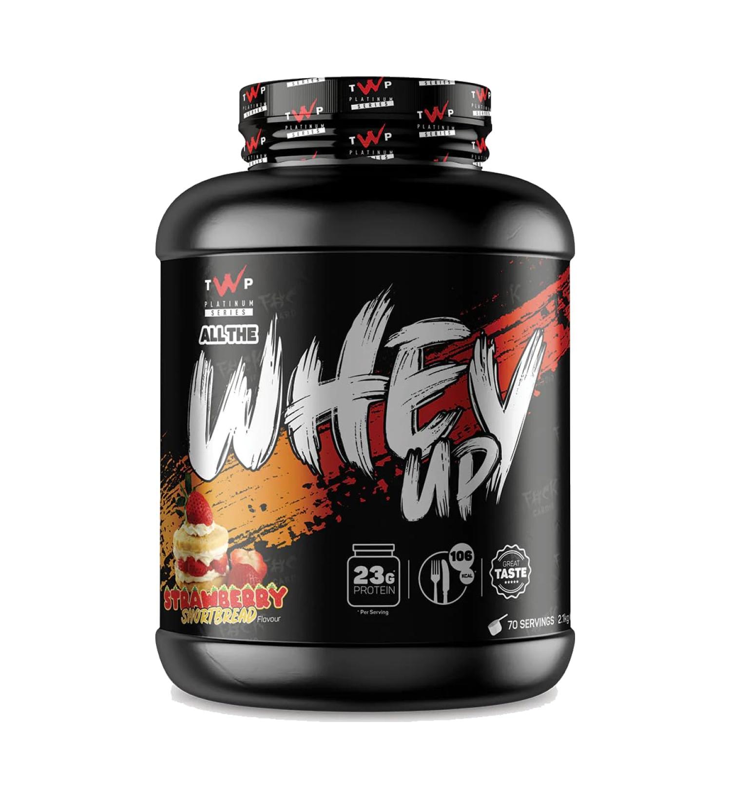 TWP Nutrition Platinum Series All The Whey Up Protein Powder Shake 23g Whey Protein Low Fat Low Carbs 2.1kg/900g & 70/30 Servings Vegetarian Friendly (Strawberry Shortbread 2.1kg) Strawberry Shortbread 2.1kg - Buy Online on GoSupps.com