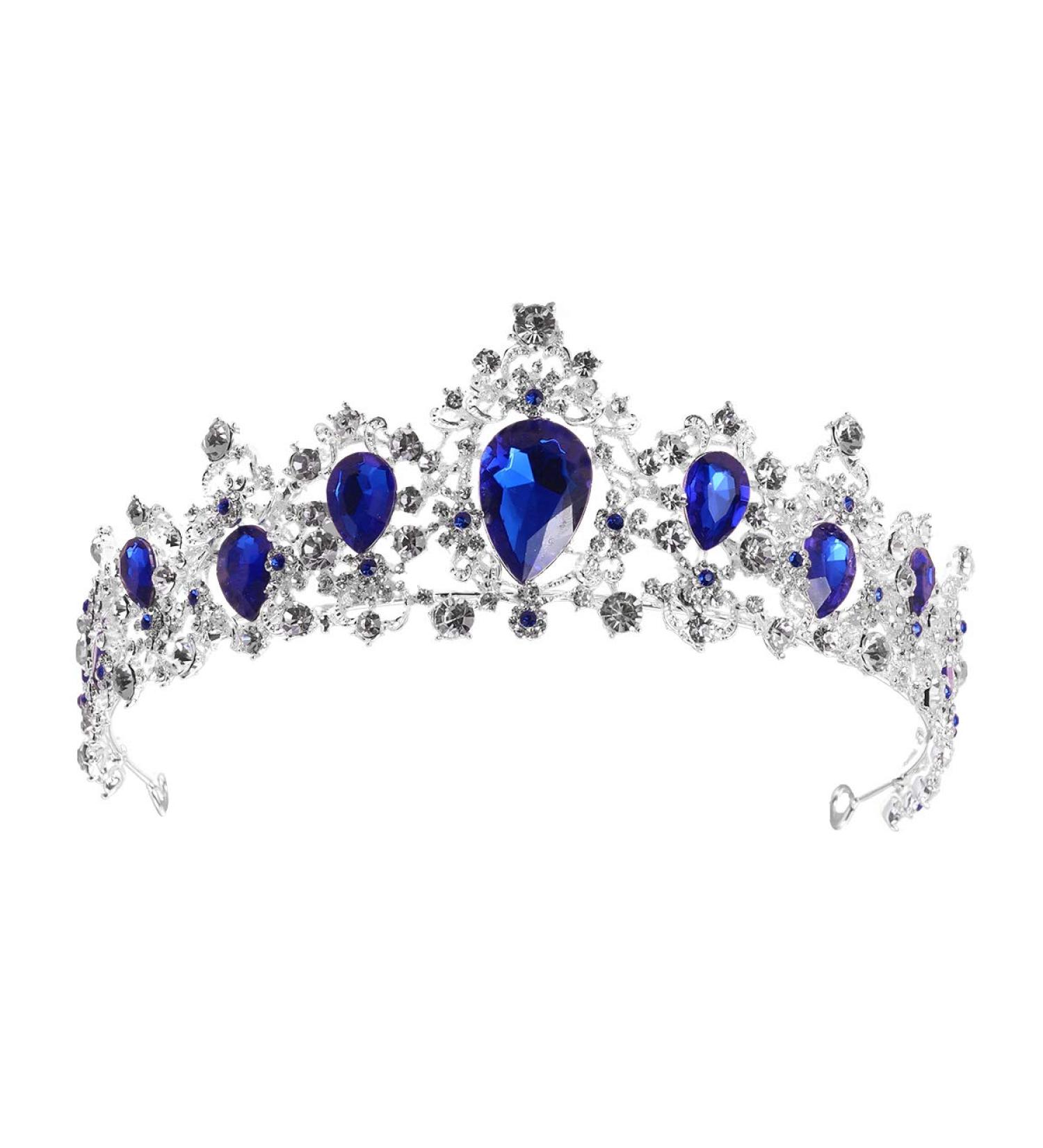 Frcolor Blue Crystal Crown Tiara - Bridal Headpiece & Rhinestone Headband for Weddings & Parties - Buy Online on GoSupps.com