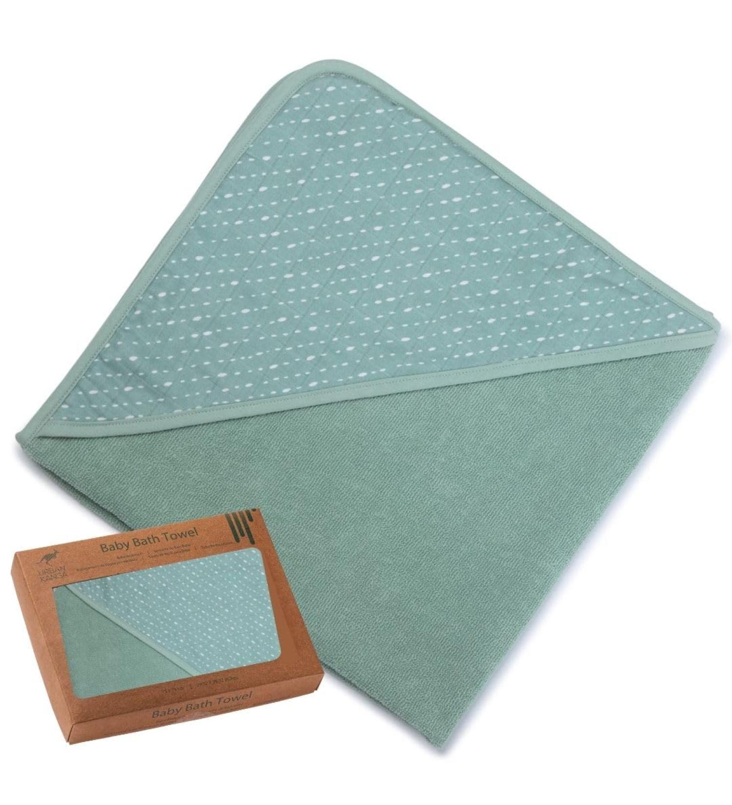 Urban Kanga Baby Hooded Bath Towel | Double-Sided 100% Cotton Muslin | Green Dots | 75x75 cm - Eco-Friendly & Soft for Your Baby - Buy Online on GoSupps.com