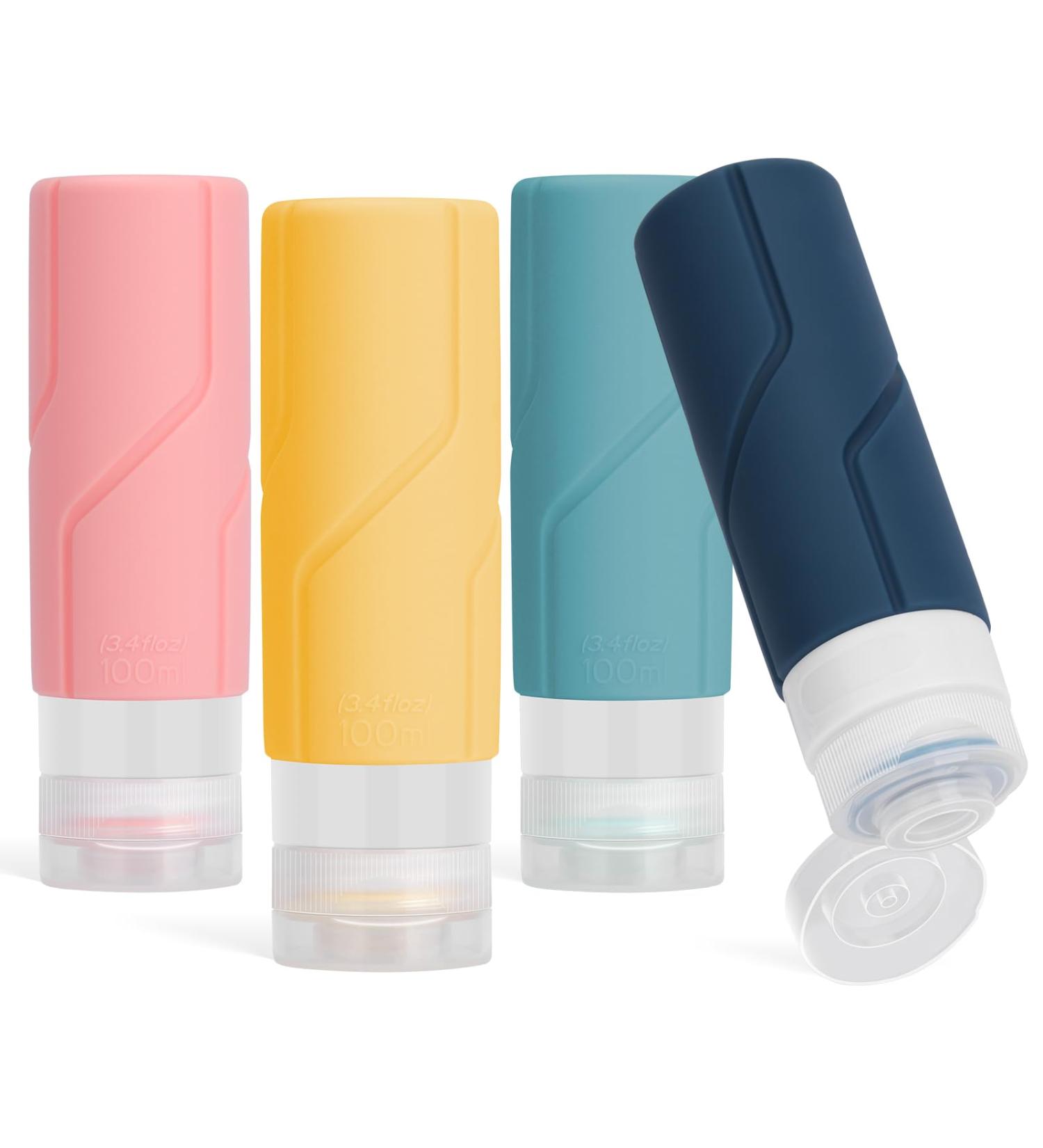Alyvisun 4 Pack Silicone Travel Bottles for Toiletries Refillable & Leak-proof Travel Containers 100ml Small Size Squeezy Bottles for Shampoo Lotion Cosmetic - Buy Online on GoSupps.com