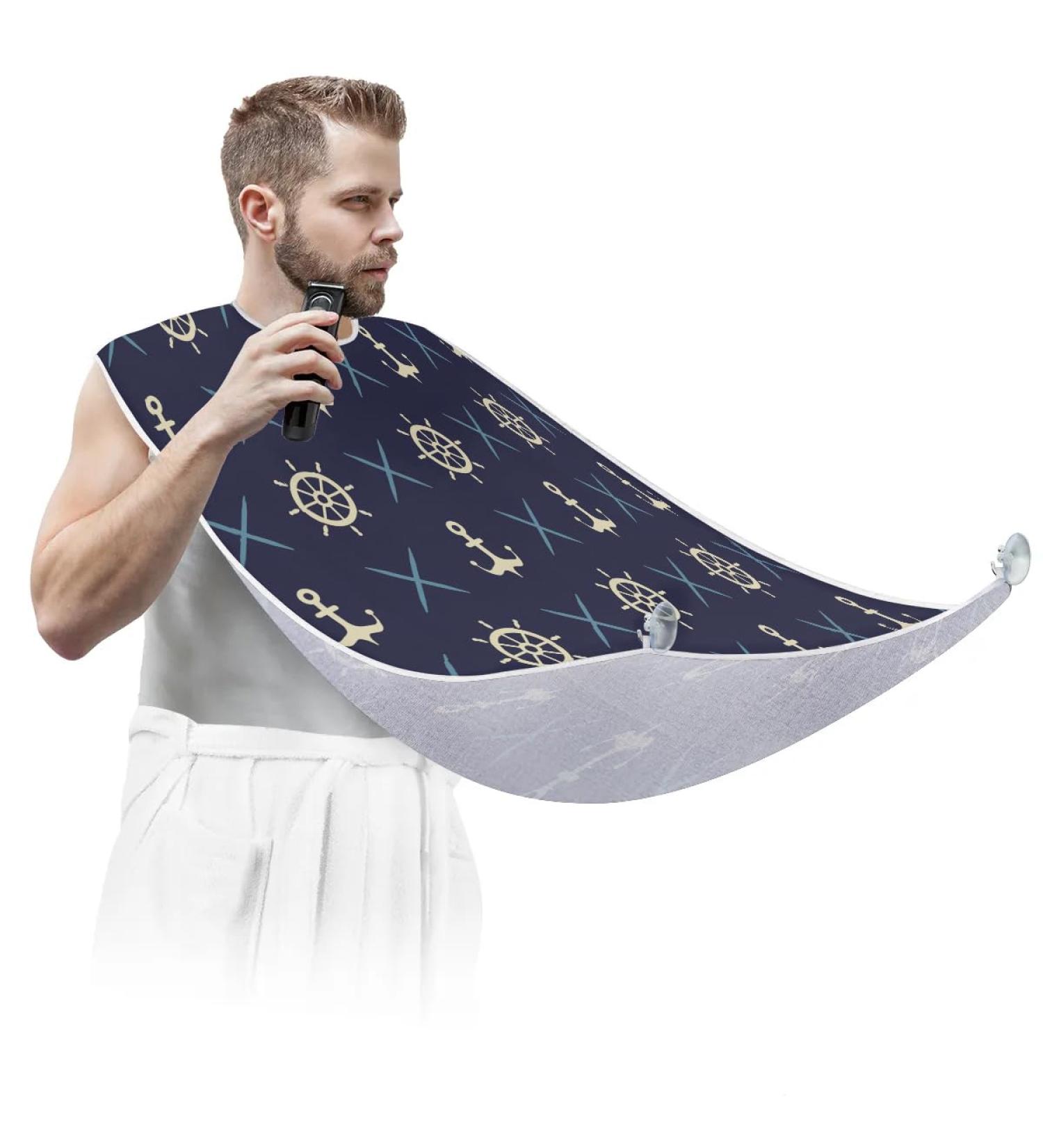 Beard Bib Apron for Men | Non-Stick Waterproof Hair Catcher Cape | Perfect for Shaving & Trimming - Rudder Pattern - Buy Online on GoSupps.com