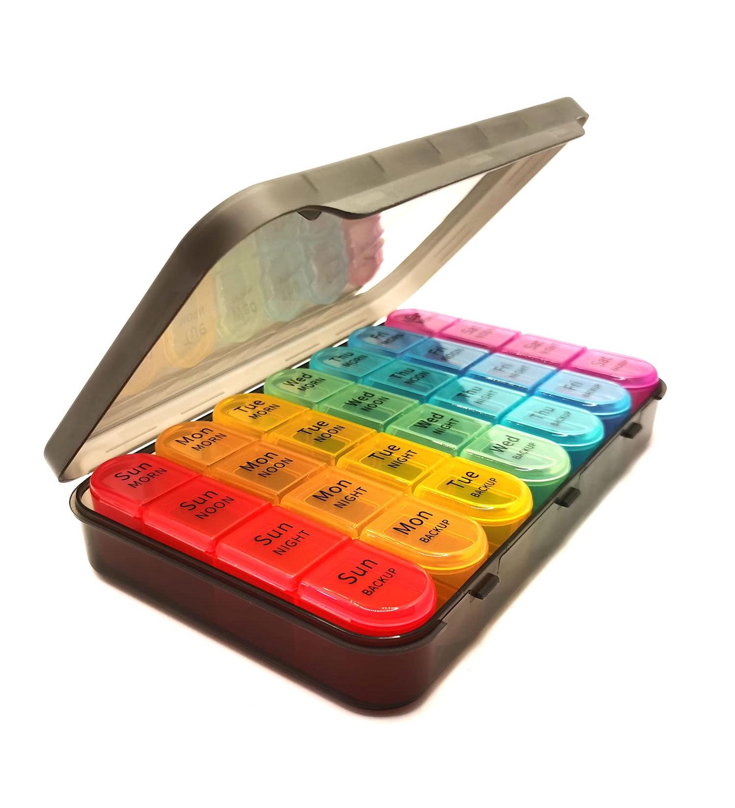 Weekly Pill Box Organizer - 4x Daily Large 28 Compartment Case for Medications Vitamins & Supplements - International Shipping - Buy Online on GoSupps.com