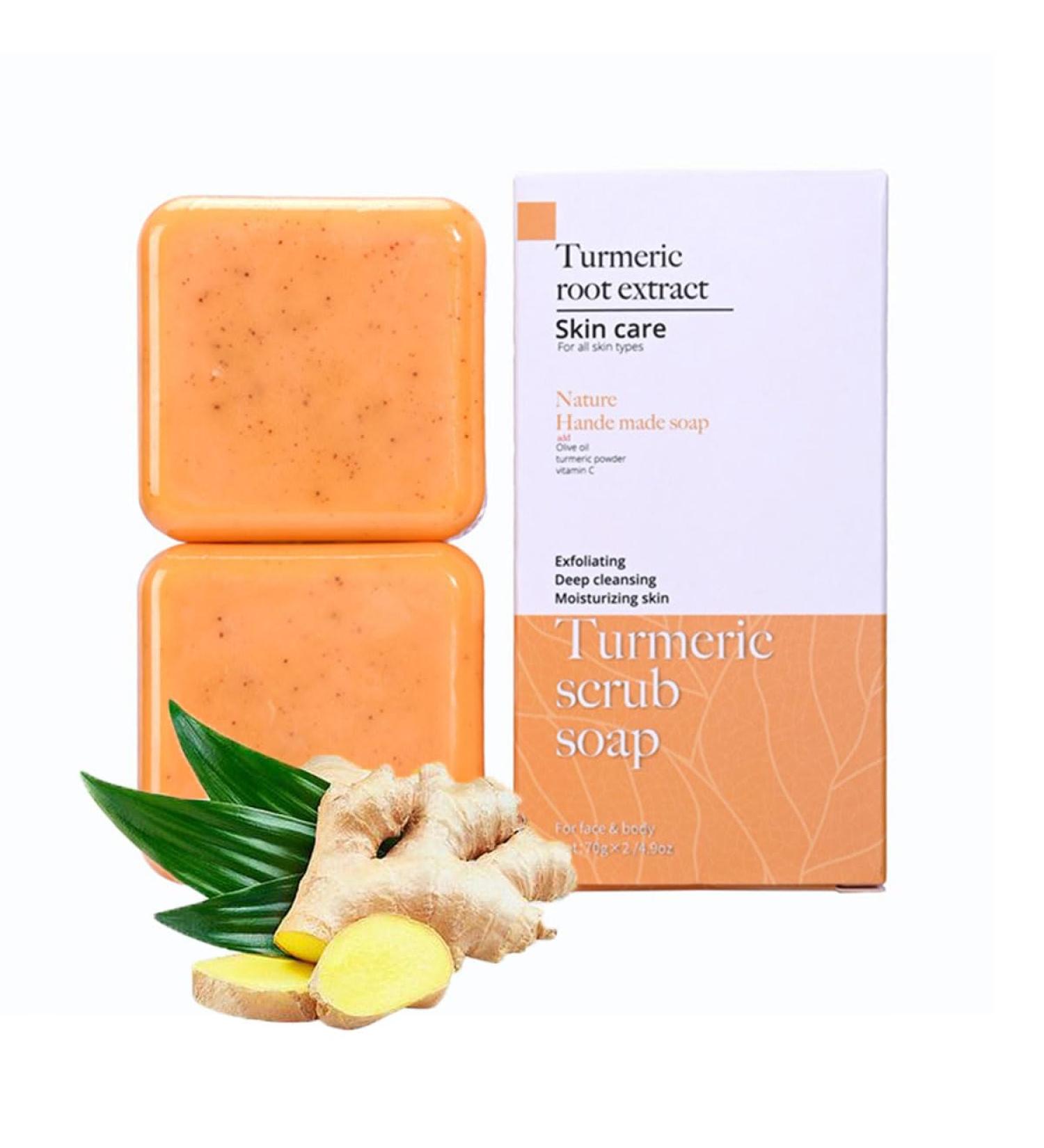 Turmeric Soap Bar for Body and Face Clean and Smooth Skin Acid Soap for Acne Dark Spots Natural Handmade Cleansing Soap 2 Bars (Turmeric) - Buy Online on GoSupps.com