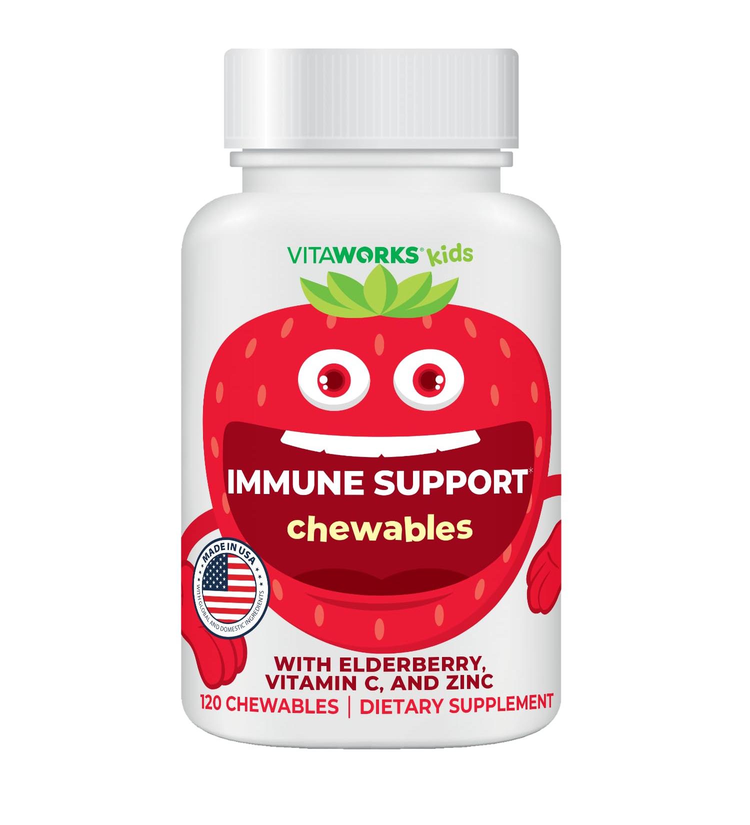 VitaWorks Kids Elderberry With Zinc and Vitamin C - Immune Support Supplement Chewable Tablets - Tasty Natural Mixed Berry Flavor - Vegan Vegetarian Gluten Free Non-GMO for Children 120 Chewables - Buy Online on GoSupps.com