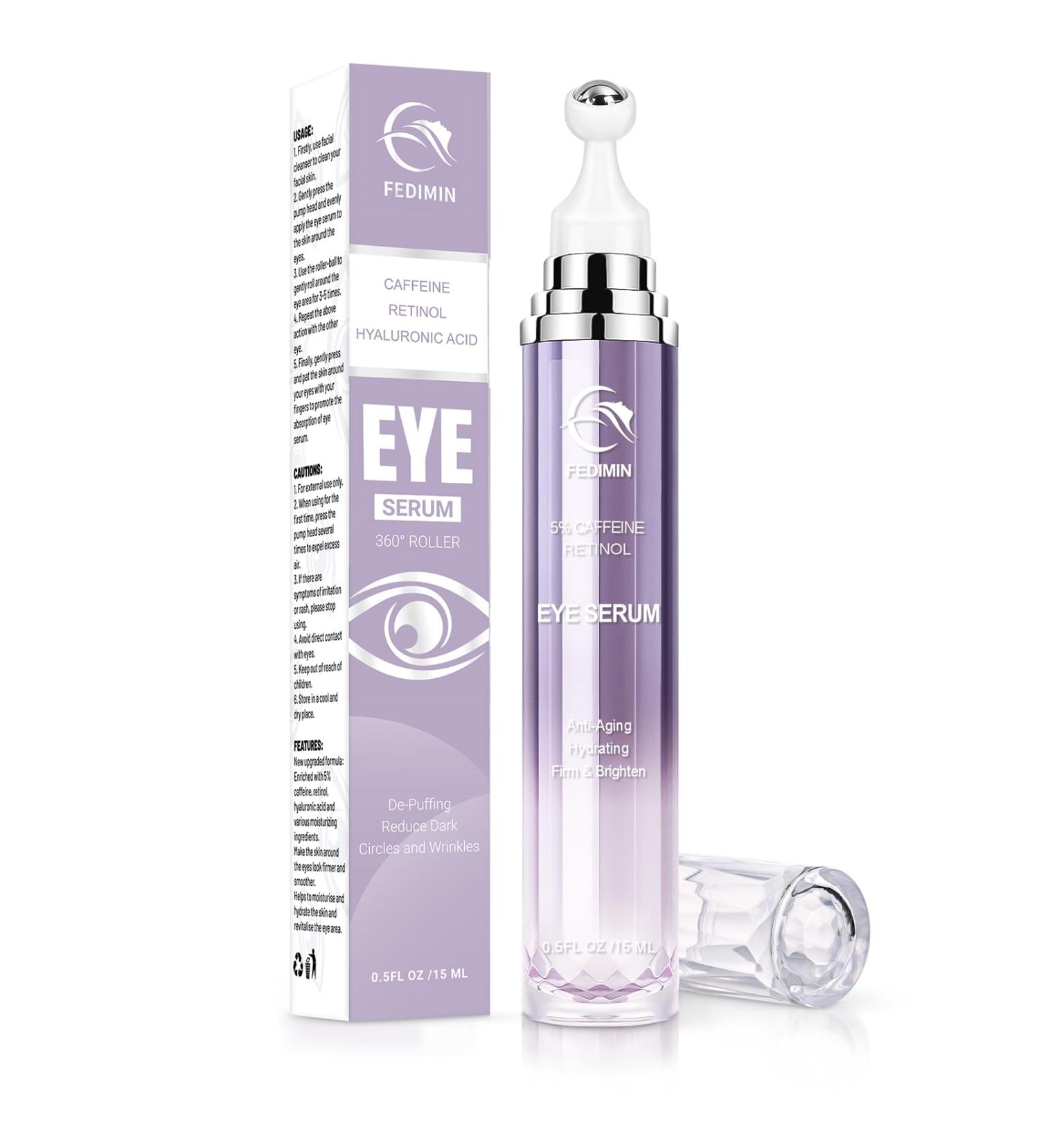 5% Caffeine Eye Cream for Dark Circles Under Treatment Eye Serum for Wrinkles Fine Lines Retinol Under Cream for Puffiness and Bags with 360 Massage Roller-Ball - Buy Online on GoSupps.com