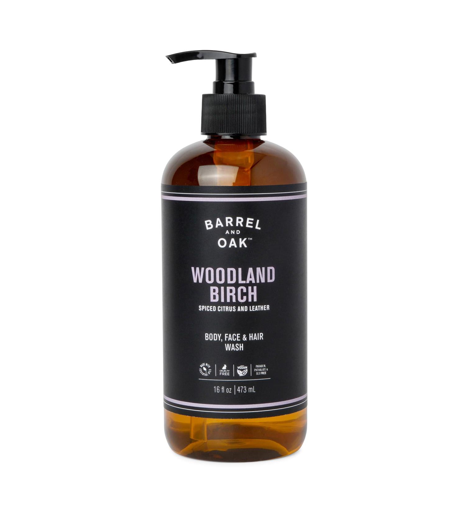 Barrel and Oak All-In-One Body Wash for Men - Vegan Essential Oil Cleanser for Hair Face & Body - Refreshing Woodland Birch Scent (16 oz - Buy Online on GoSupps.com