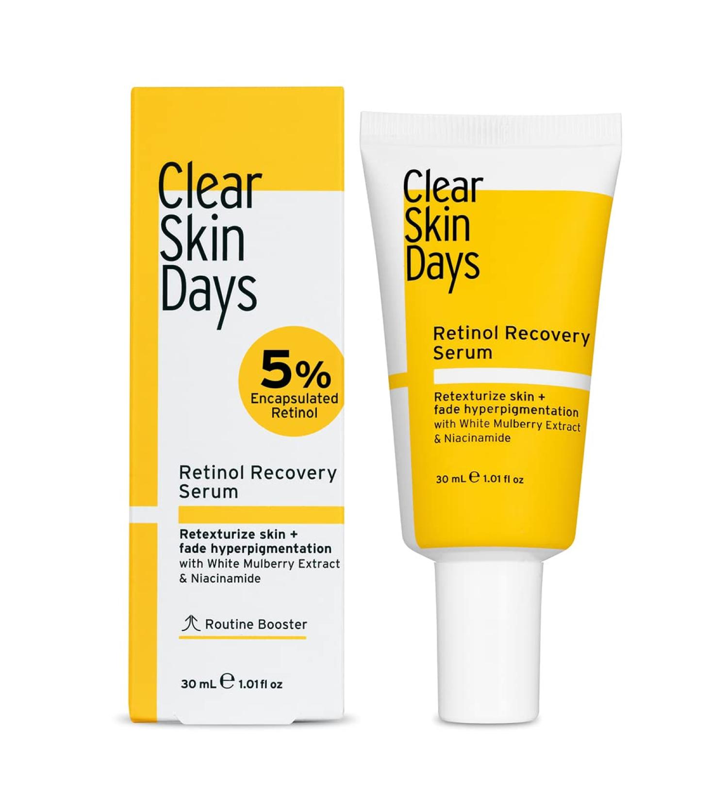 Clear Skin Days 5% Retinol Recovery Face Serum - With Niacinamide - Treats Scarring Hyperpigmentation Fine Lines & Wrinkles - Brightens Skin & Increases Cell Turnover 30ml - Buy Online on GoSupps.com