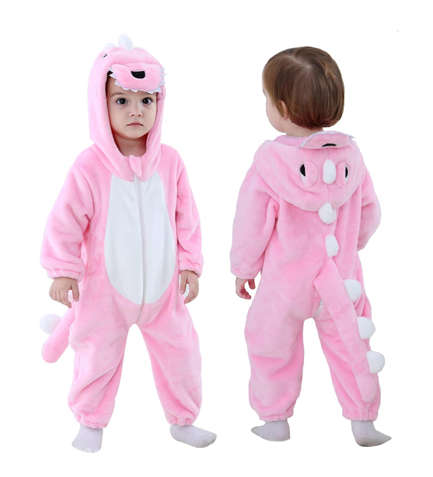 Doladola Unisex Baby Toddler Romper Jumpsuit Hooded Cartoon Sleepsuit - Pink Dinosaur (2.5-3.5 Years) - Buy Online on GoSupps.com