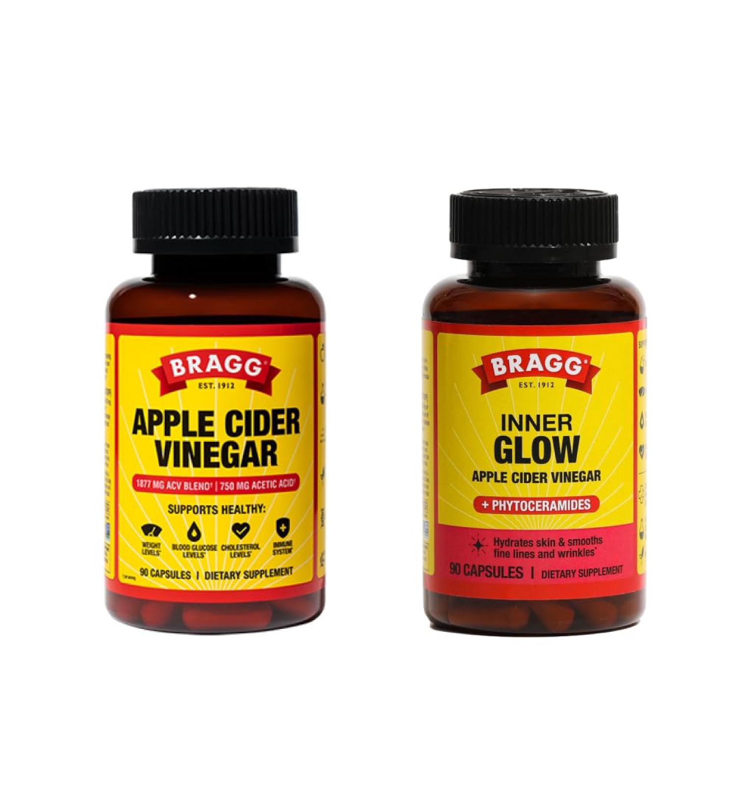 Bragg Original Apple Cider Vinegar Capsules with Vitamin D3, Zinc & Phytoceramide - 750mg Acetic Acid - Weight Management & Skin Hydration - Non-GMO Vegan Gluten-Free - Buy Online on GoSupps.com