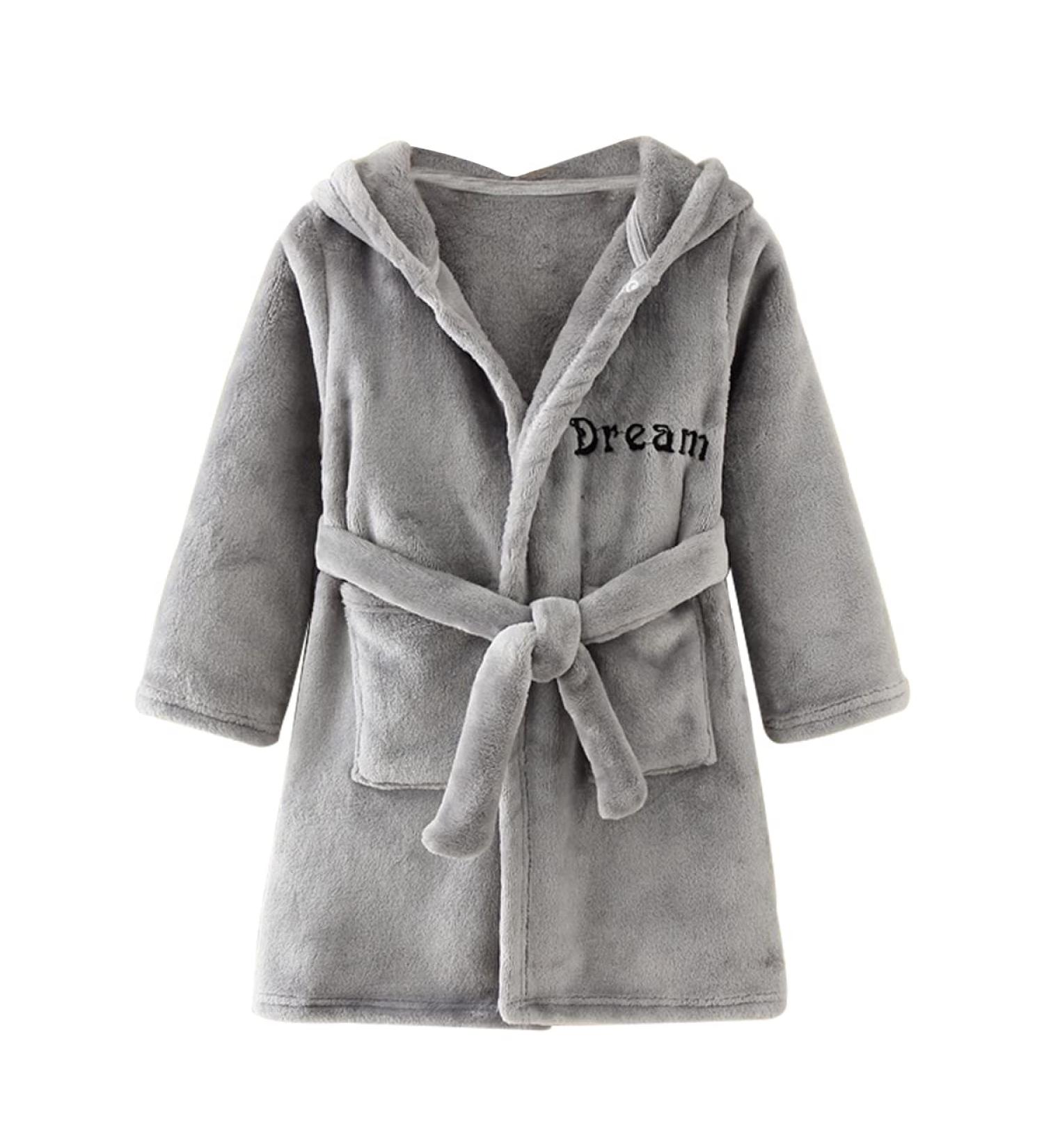 JZLPIN Unisex Baby Hooded Bathrobe Children Flannel Pajamas Dressing Gown for Boys Girls 5-6 Years Gray