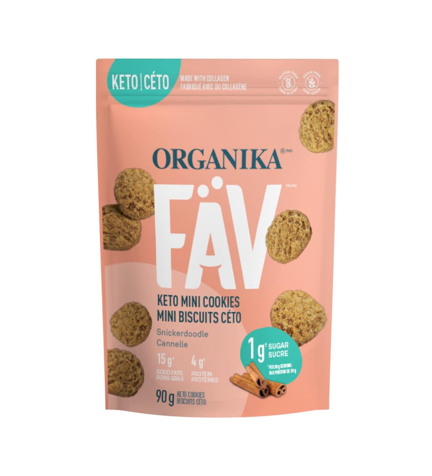 Organika Fav Keto Mini Cookies-Snickerdoodle- Low Carb Collagen Protein Gluten-Free Healthy Snack- 90g pouch Snickerdoodle 90 g (Pack of 1) - Buy Online on GoSupps.com