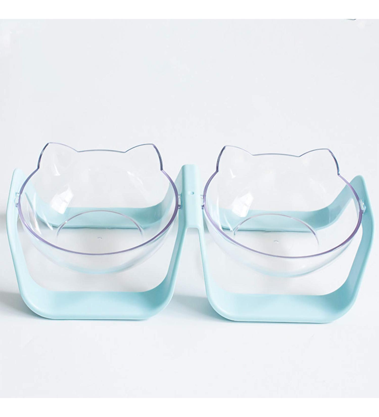 Laifug Elevated Double Cat Dog Bowls - Tilted Cat Food Bowl with Stand | Food Grade Material, Nonslip Design | For Cats and Small Dogs | Blue - Buy Online on GoSupps.com