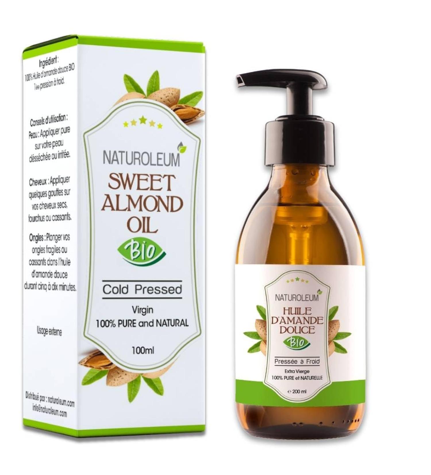 SWEET ALMOND OIL ORGANIC 100% Pure and Natural Cold Pressed - Extra Virgin - Nourishing Care for Body Skin Face Hair. Vegan 200 ml - Buy Online on GoSupps.com