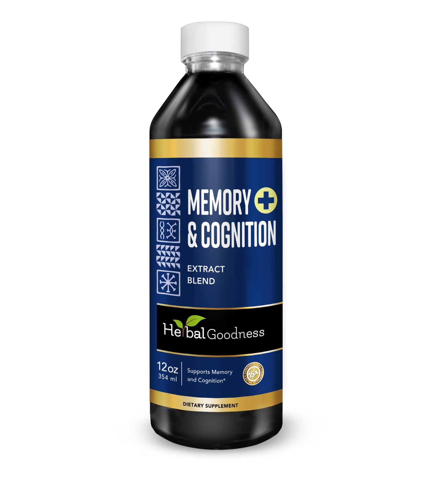 Herbal Goodness Memory and Cognition Liquid Extract 12oz - Supports Mental Clarity Energy & Immune Function - Organic Natural Supplement with Ginkgo Sage & Lion s Mane - 23 Servings 12 Fl Oz (Pack of 1)