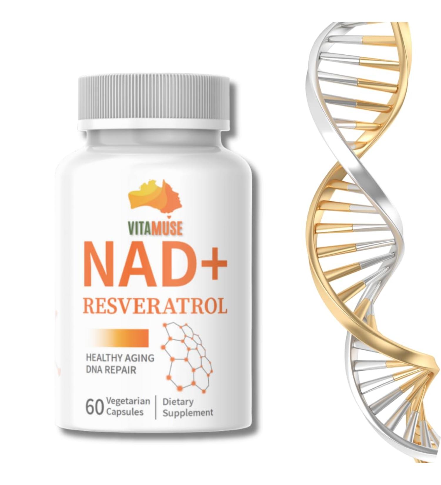 Muse Celtic Minerals VITAMUSE NAD+ Support Formula with Resveratrol Niacinamide B3 and TMG Healthy Aging DNA Repair 60 Vegetarian Capsules