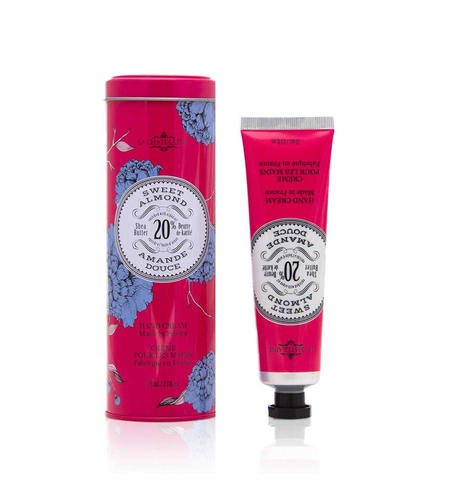 La Chatelaine Hand Cream Tin | 20% Organic Shea Butter  Argan Oil & Calendula | Moisturizing & Nourishing | 2.3 Oz (Sweet Almond)