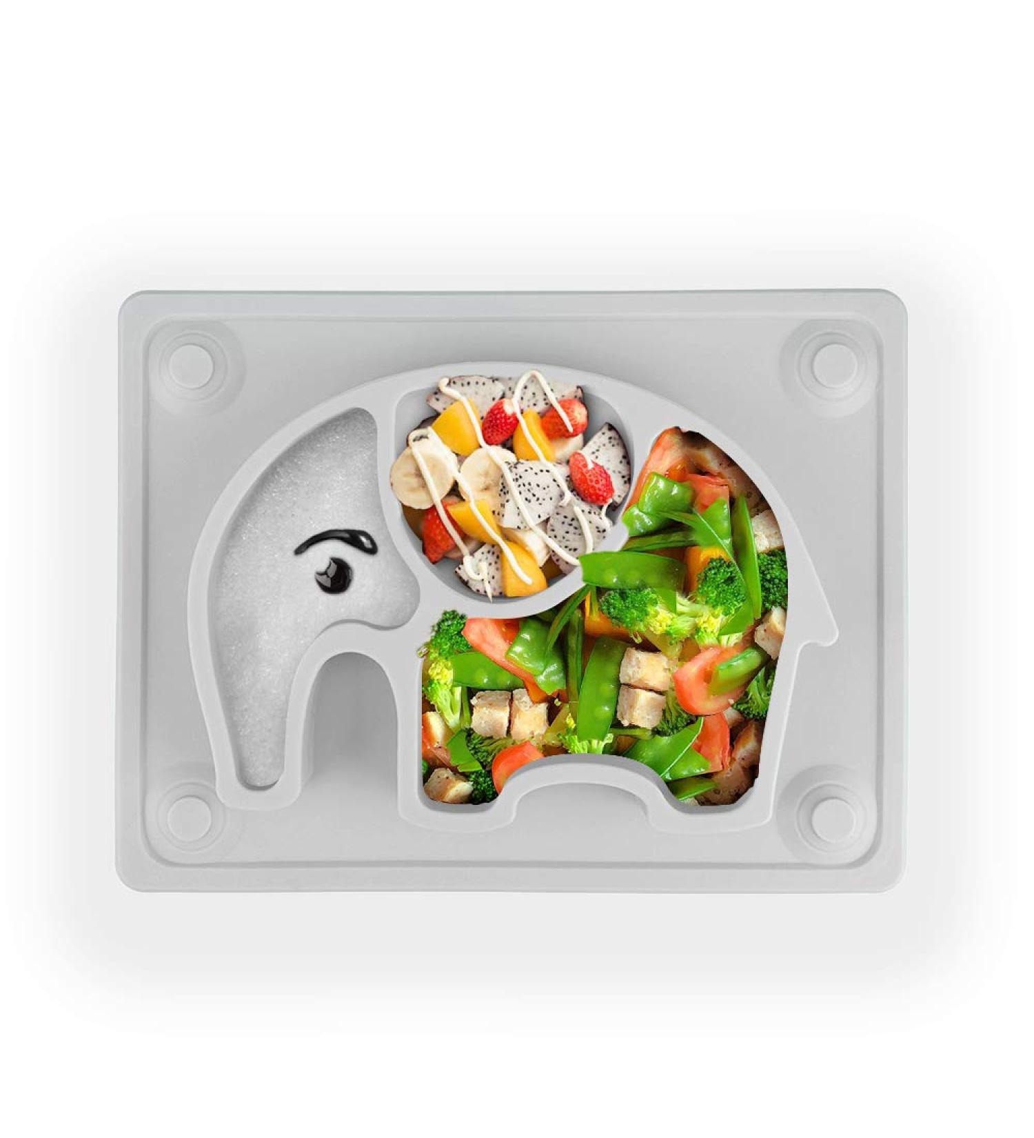 SILIVO Kids Plates Baby Suction Placemat - Non Slip Silicone Toddler Mat with Suction Cups - Grey Elephant Design | 10x7.8x1.1 | Perfect for Babies & Children - Buy Online on GoSupps.com