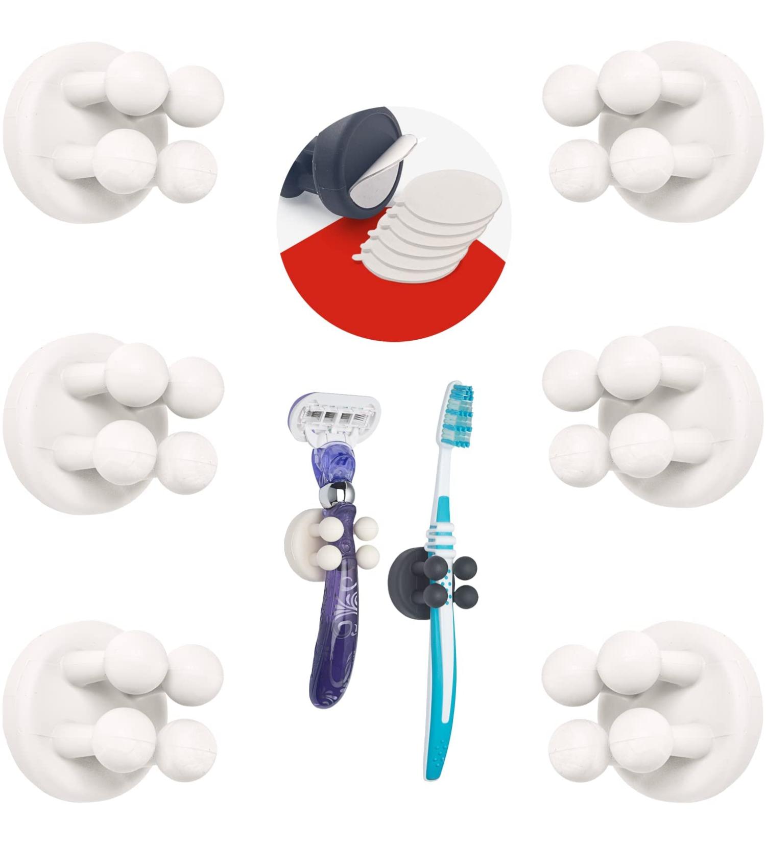 Tecbull Funny Hooks Toothbrush & Razor Holder | Self-Adhesive No Drilling Shower Bracket | 12-Piece Set (6 White + 6 Replacement Pads) - International Shipping Available - Buy Online on GoSupps.com
