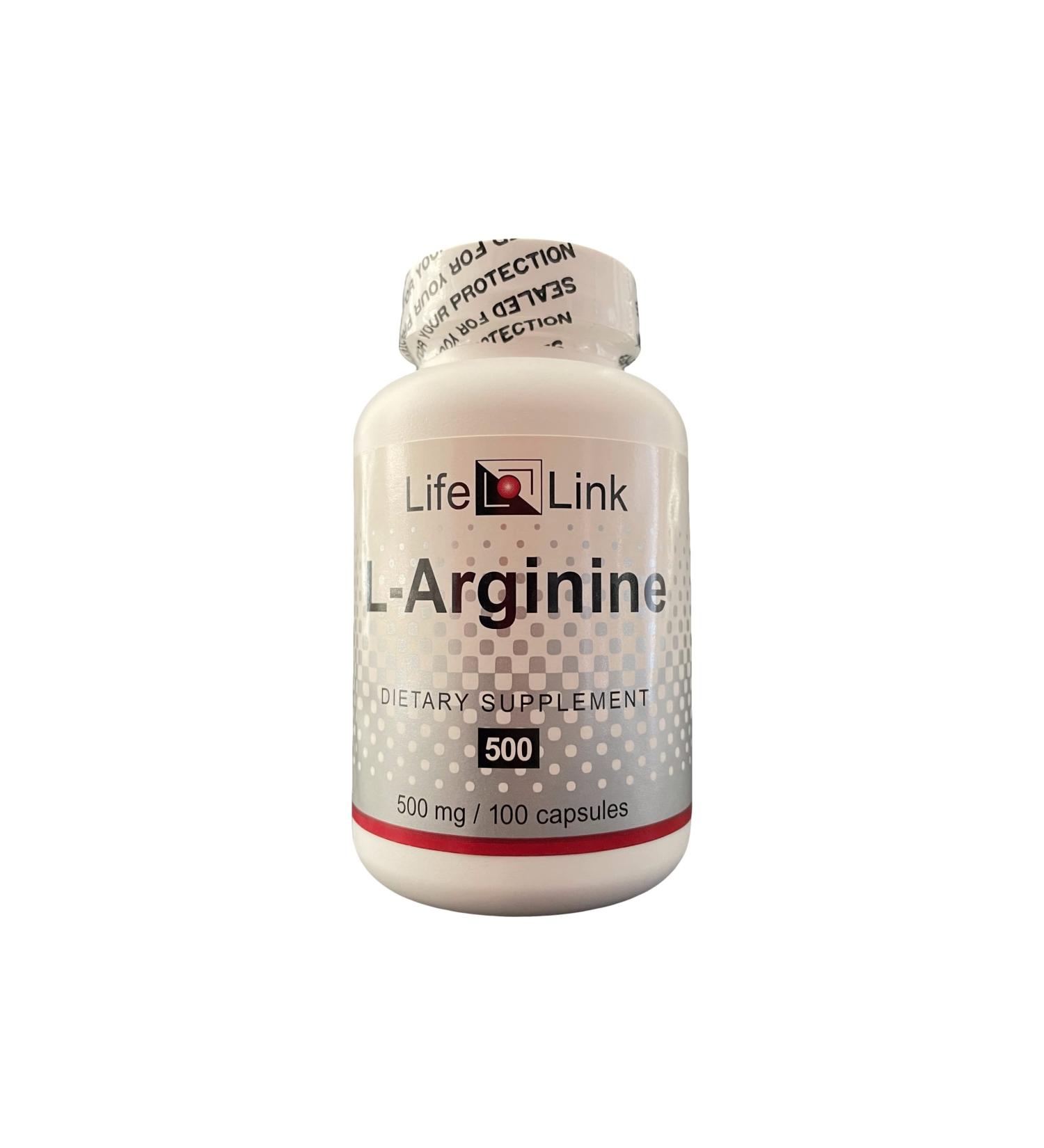 LifeLink L-Arginine | 500 mg x 100 Capsules | Precursor to Nitric Oxide | Healthy Blood Flow Heart Health | Gluten Free & Non-GMO | Made in The USA - Buy Online on GoSupps.com