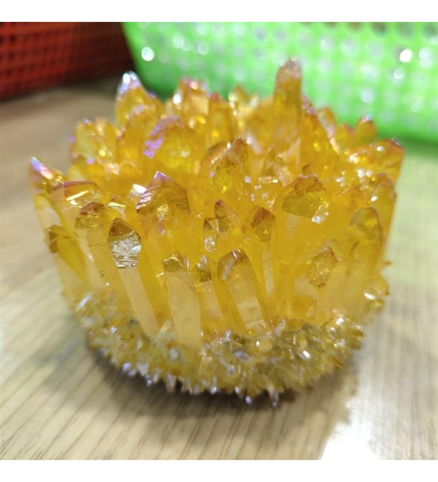 Natural Crystal Rough Yellow Electroplated Natural Crystal Cluster Specimen Rough Rock Quartz Flowers Aura Stones Gift Modern House Decoration (Size : 250-350g) - Buy Online on GoSupps.com
