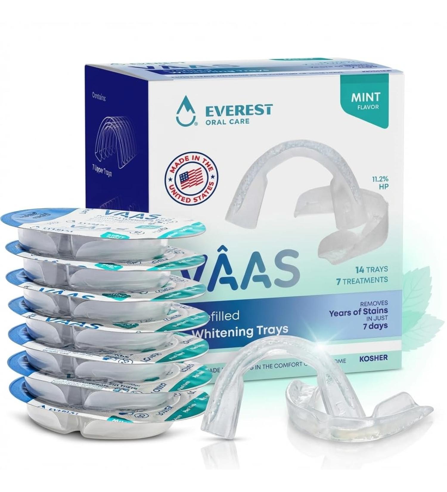 Everest VAAS Prefilled Teeth Whitening Trays 7-Day at-Home Teeth Whitening Kit with 11.2% Hydrogen Peroxide 14 Disposable Mint-Filled Trays 7-Day Treatment 14 - Buy Online on GoSupps.com