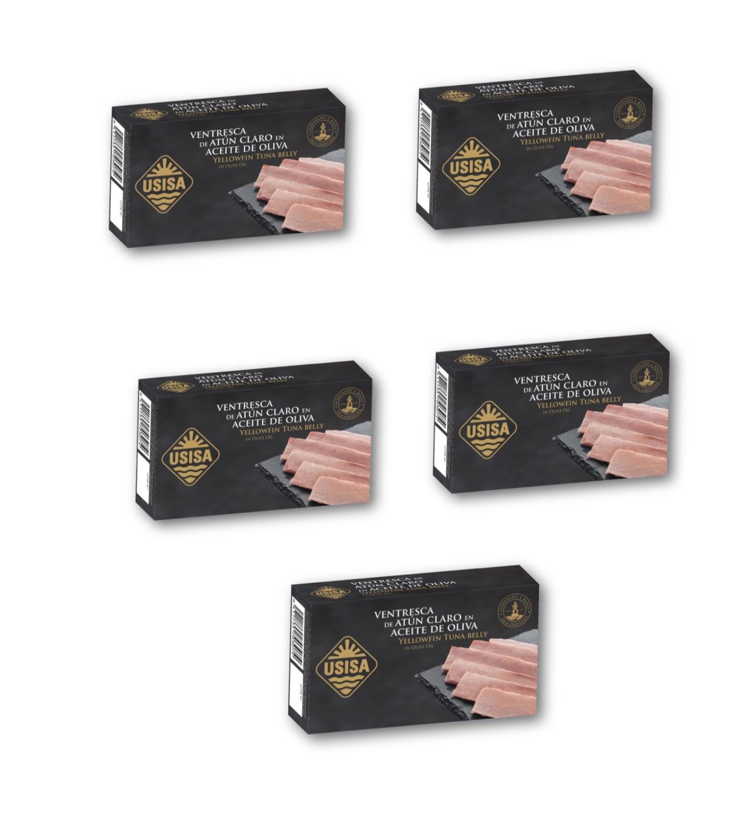 Usisa | Ventreche de Thon - Filets de Thon l'Huile d'Olive | 5 bo tes de conserve x 120 grammes | Poisson en Conserve - Buy Online on GoSupps.com