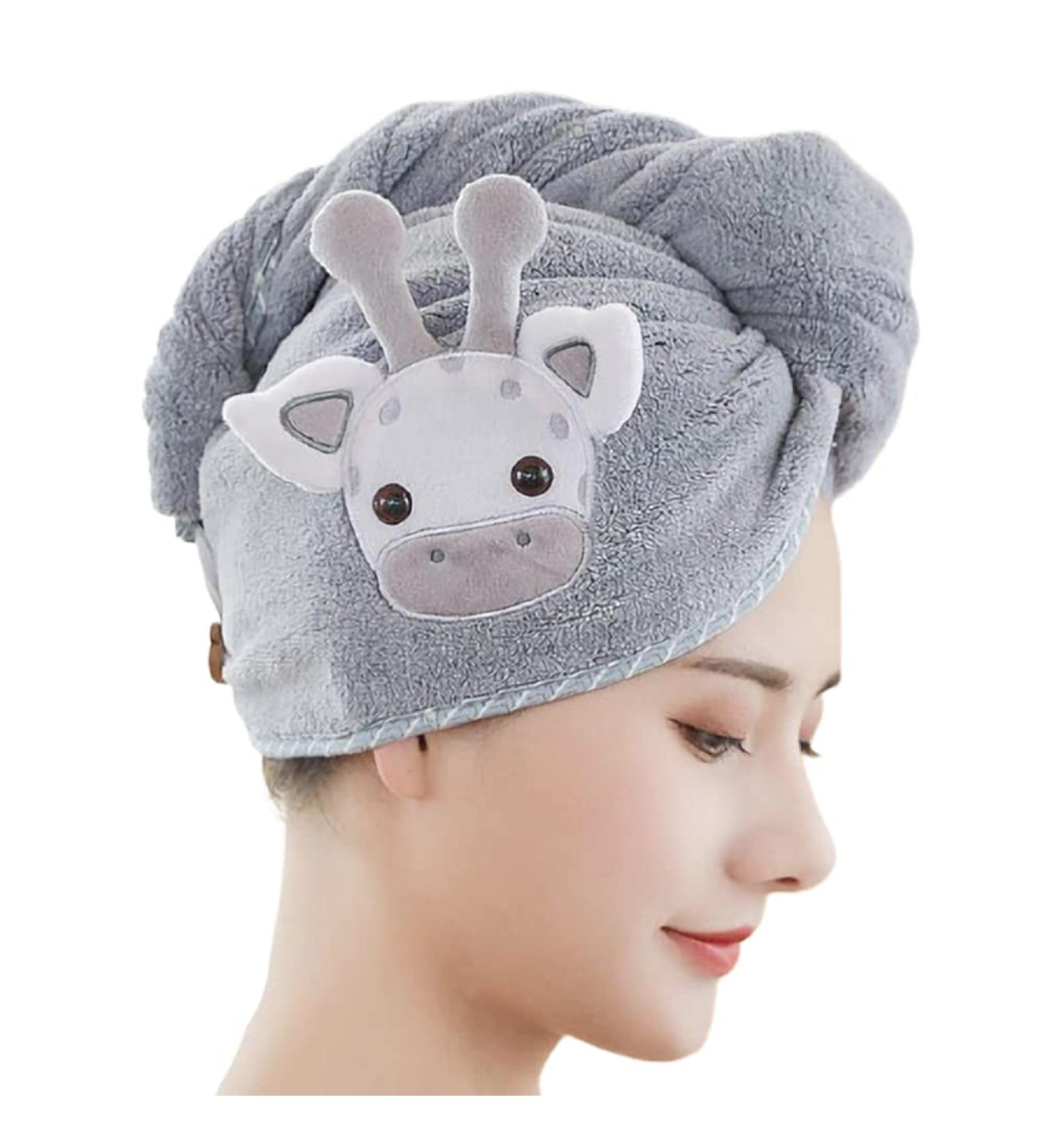 Cartoon Hair Towels & Hair Turbans - Quick-Dry Coral Fleece Animal Towels | Cute Deer Design 25x60cm - Buy Online on GoSupps.com