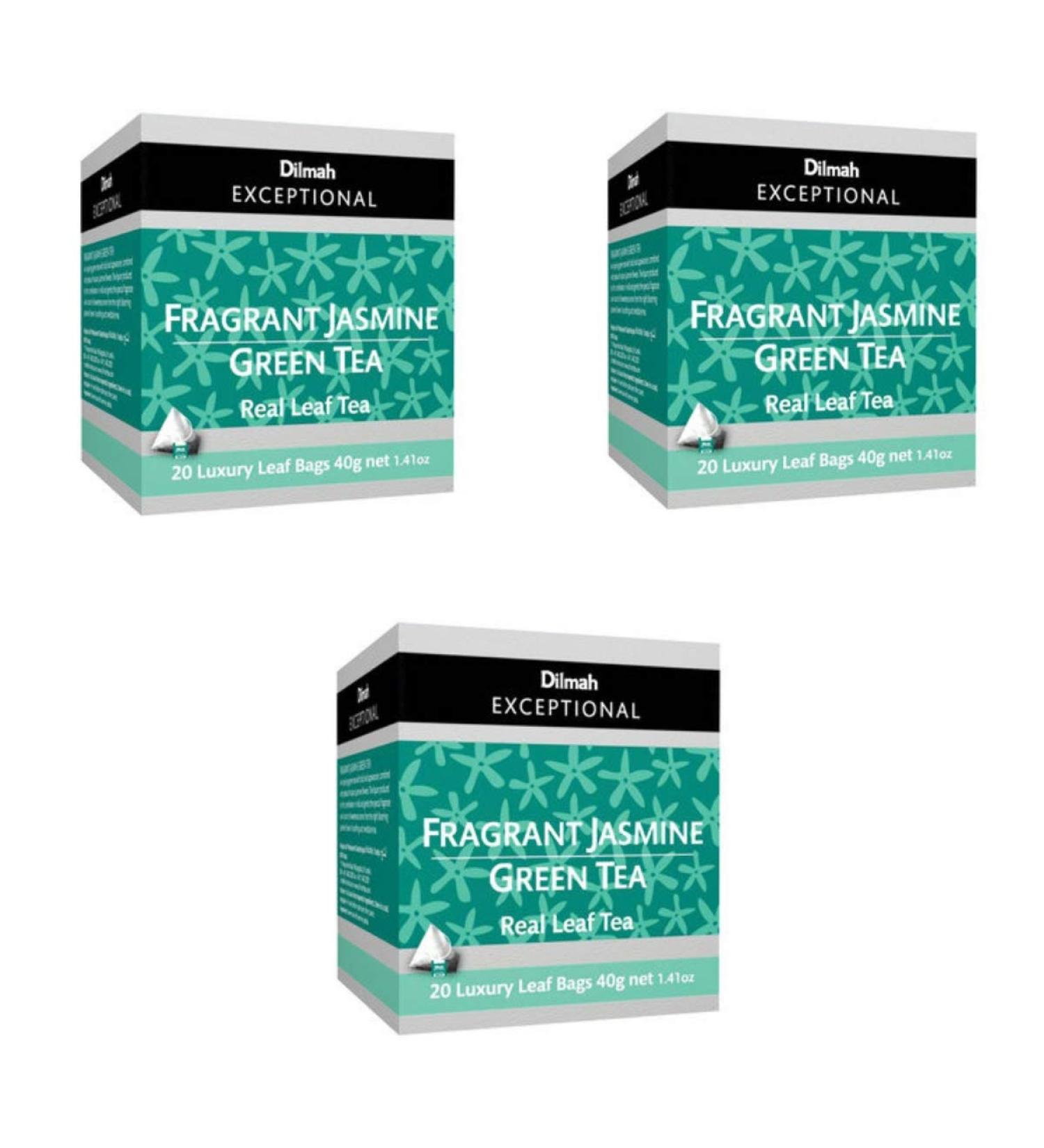 Dilmah Fragrant Jasmine Green Tea 20 Tea Bags X 3 Pack - Dilmah Exceptional Range Tea in Luxury Leaf Bags Pure Ceylon Tea Box - Buy Online on GoSupps.com